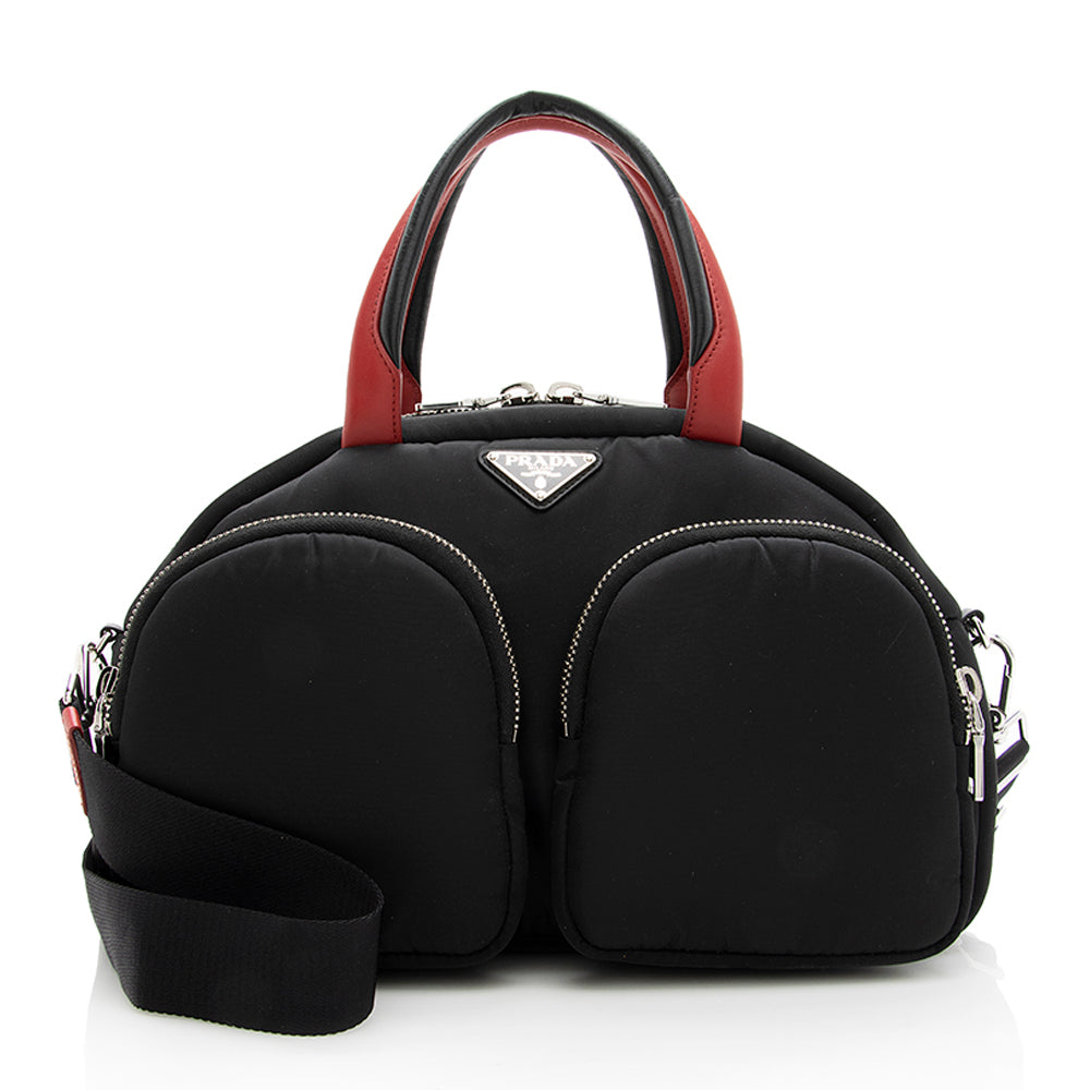 Prada Tessuto Triangle Double Pocket Bowling Bag Shf Satchel Bag
