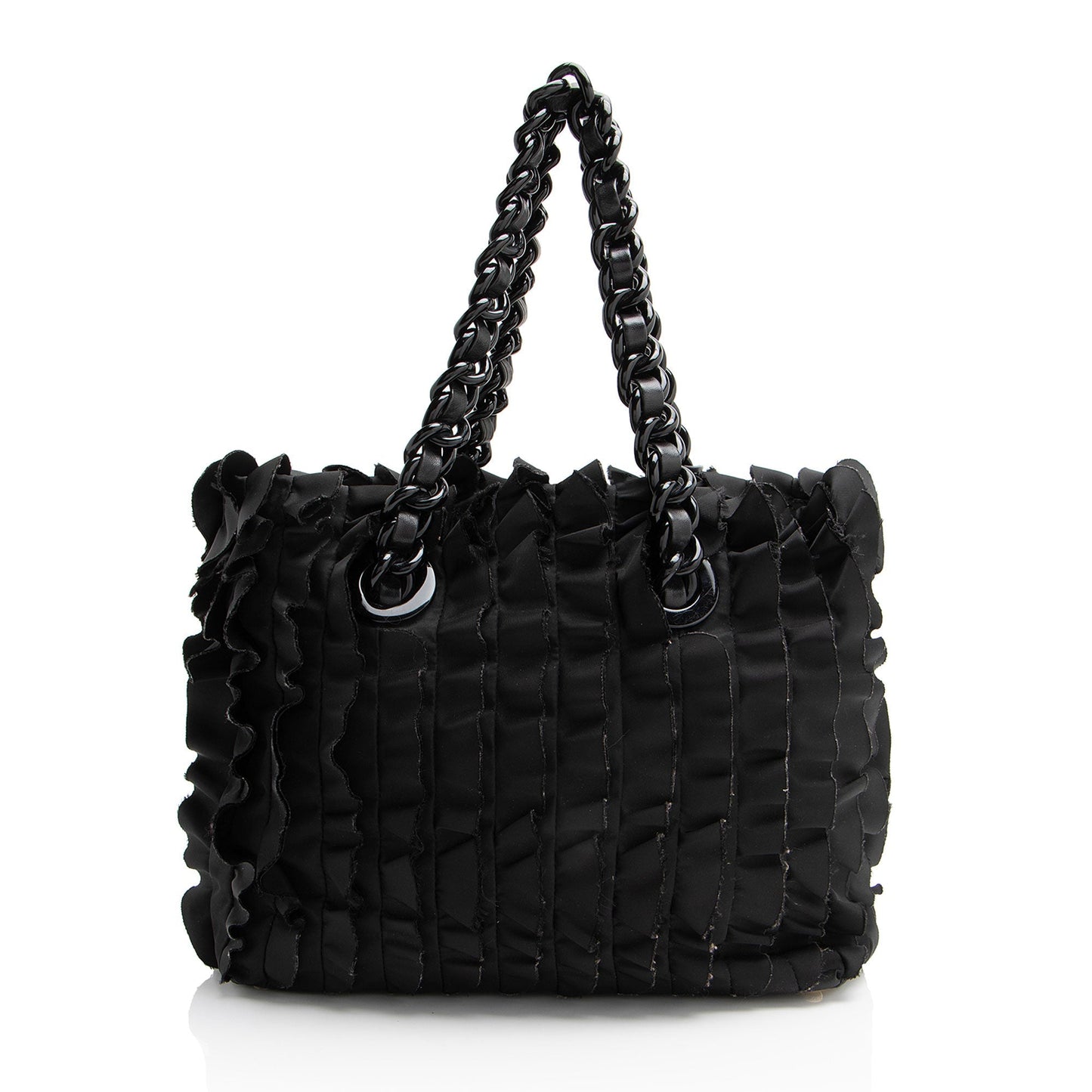 Prada Tessuto Vernice Ruffled Tote Chain Tote Bag