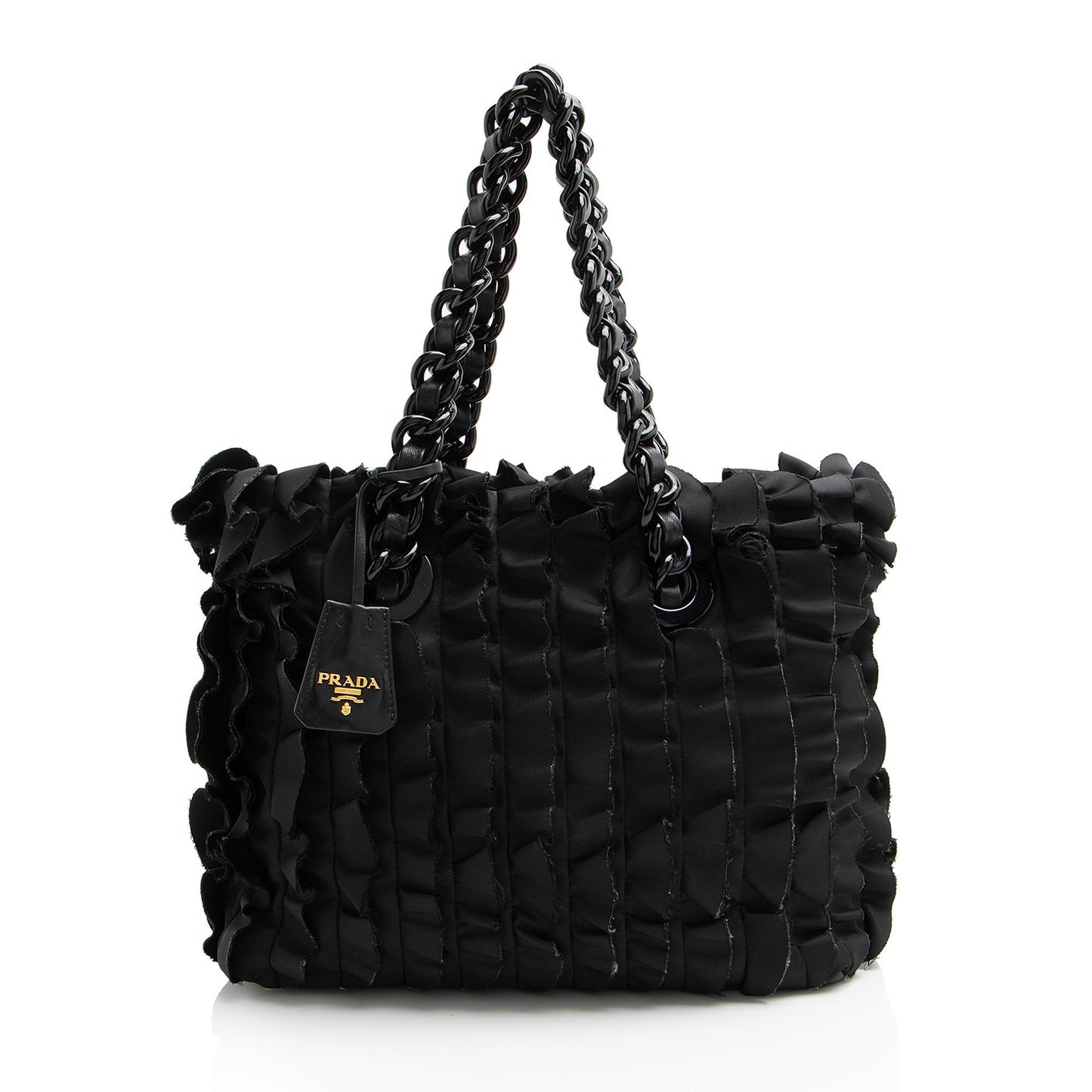 Prada Tessuto Vernice Ruffled Tote Chain Tote Bag