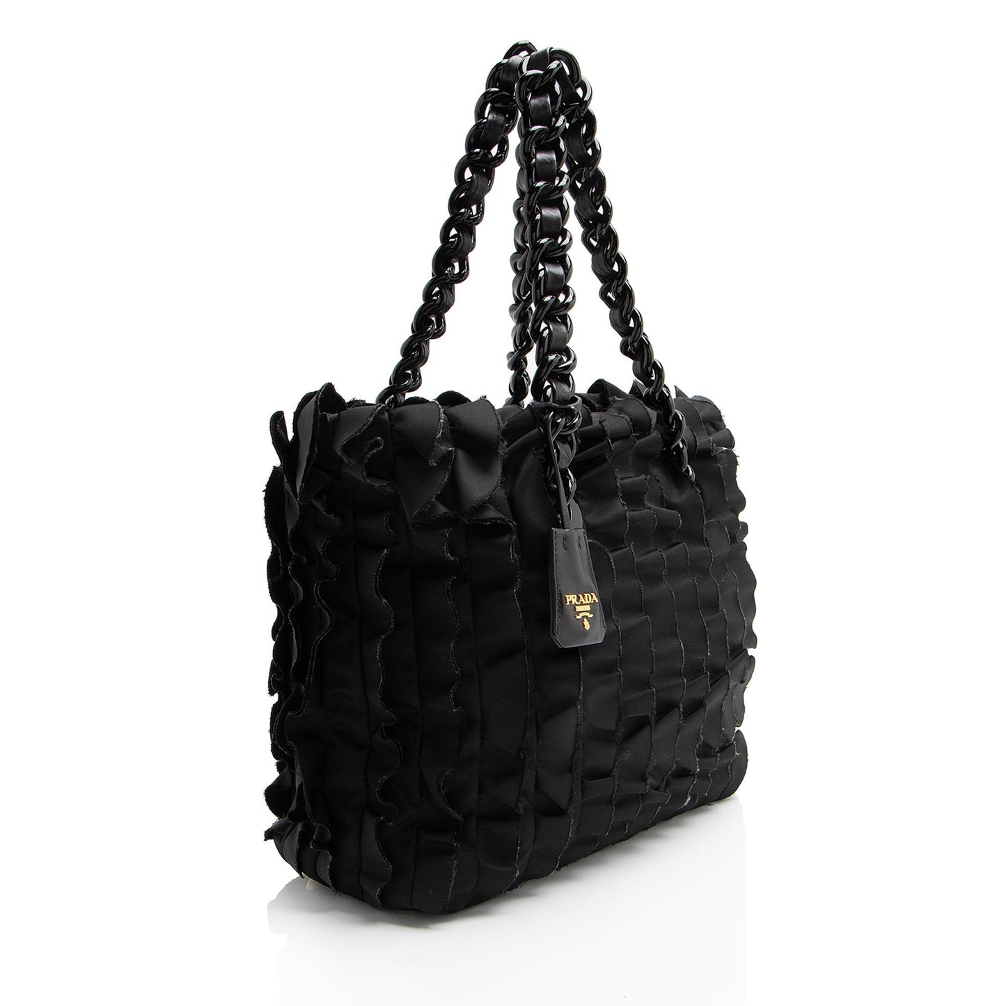 Prada Tessuto Vernice Ruffled Tote Chain Tote Bag