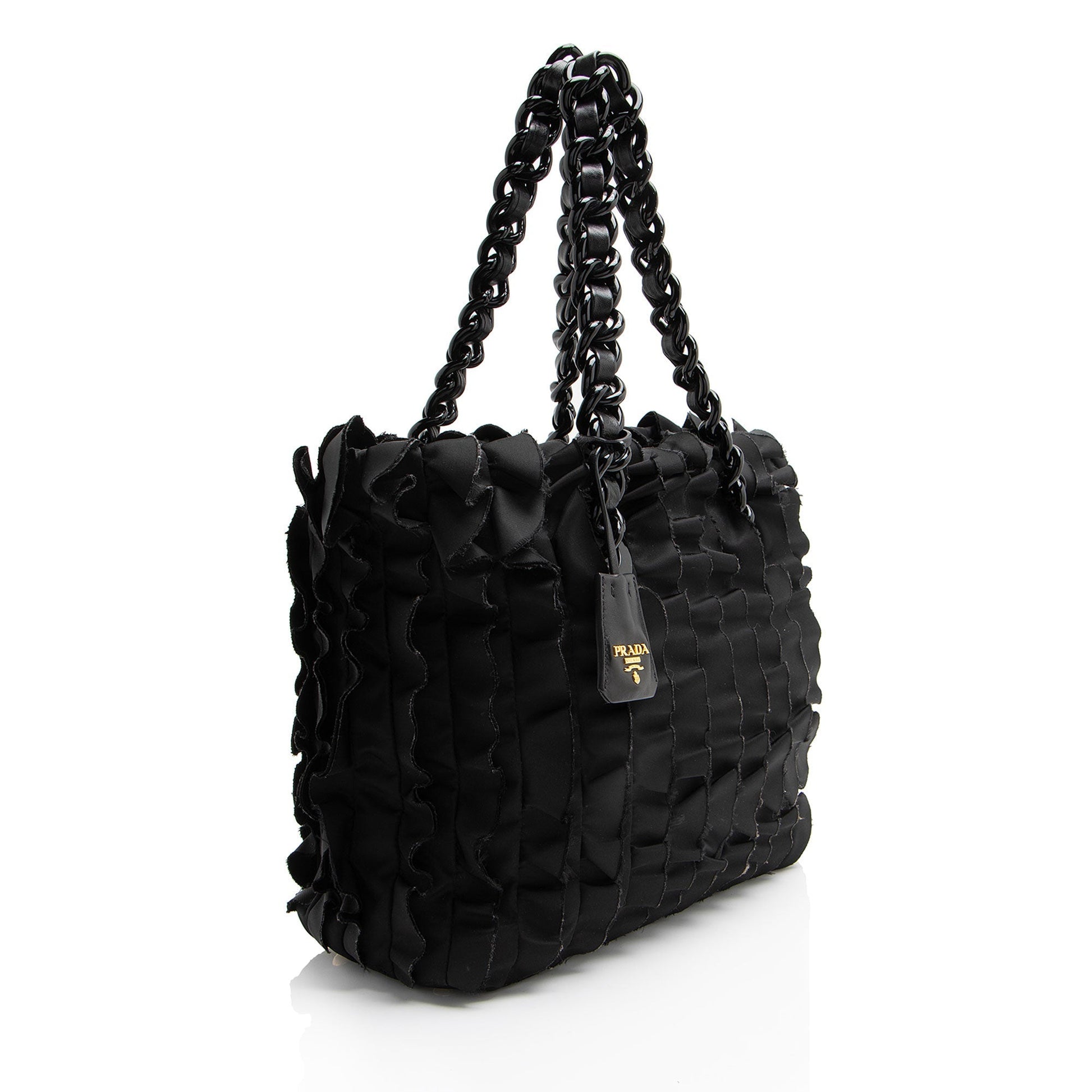 Prada Tessuto Vernice Ruffled Tote Chain Tote Bag