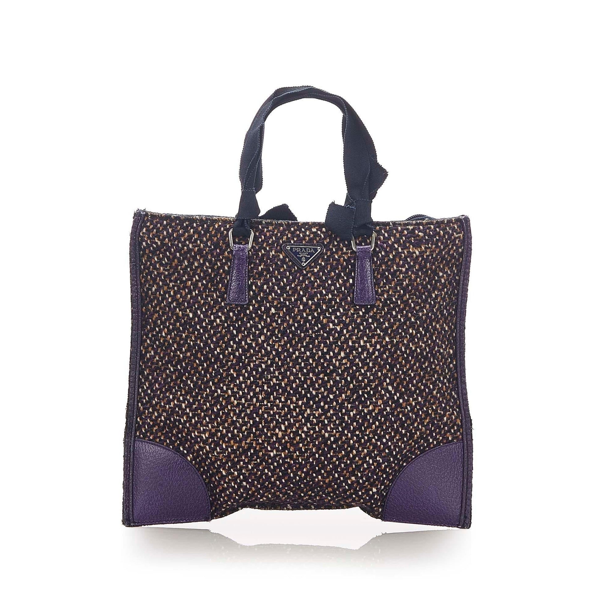 Prada Tweed Tote Bag Bag Shg 17823