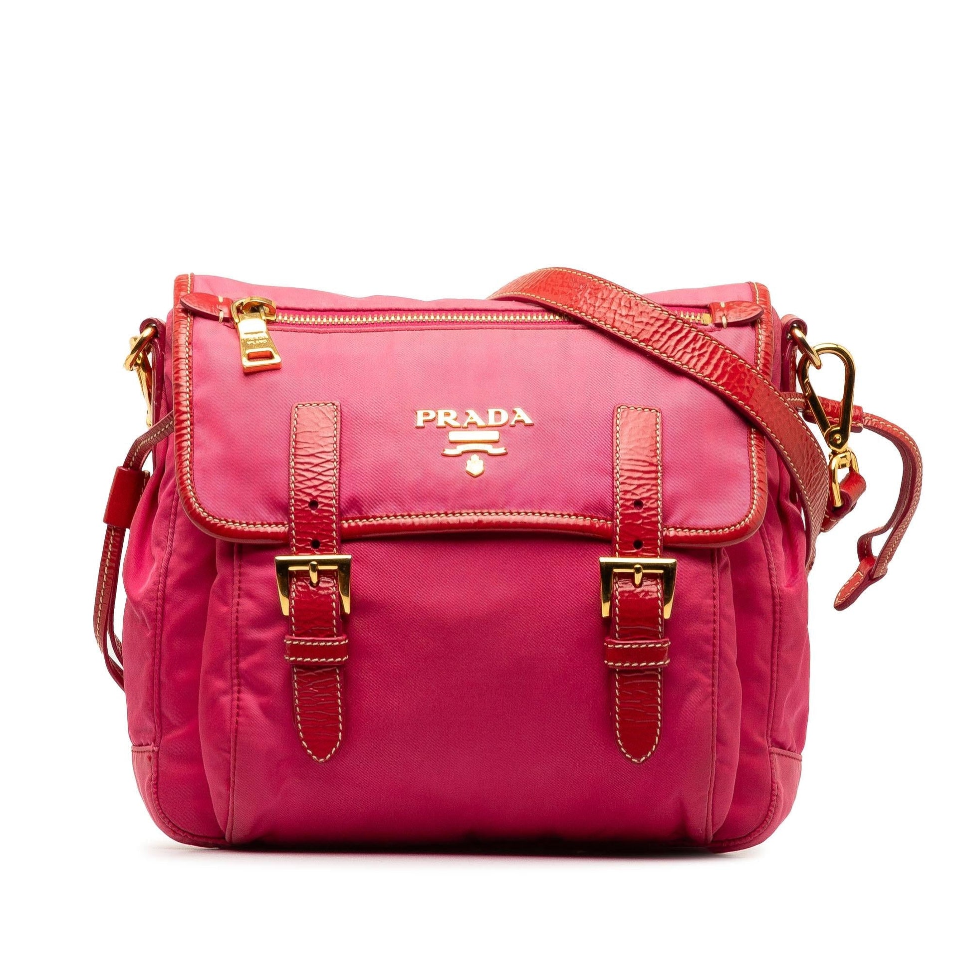 Prada Vernice Trimmed Tessuto Crossbody Shg Owvl3M Flap Crossbody Bag