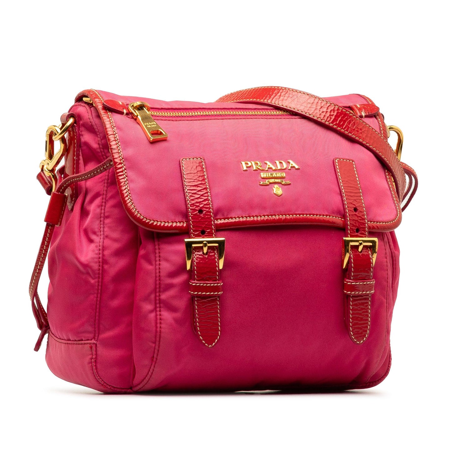 Prada Vernice Trimmed Tessuto Crossbody Shg Owvl3M Flap Crossbody Bag