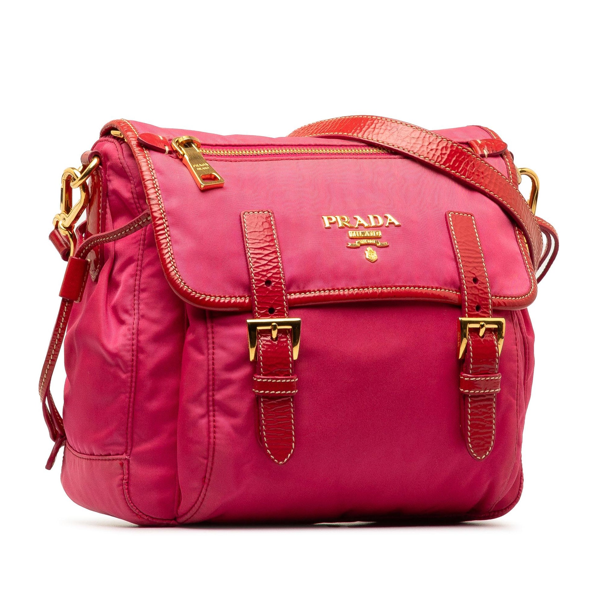 Prada Vernice Trimmed Tessuto Crossbody Shg Owvl3M Flap Crossbody Bag