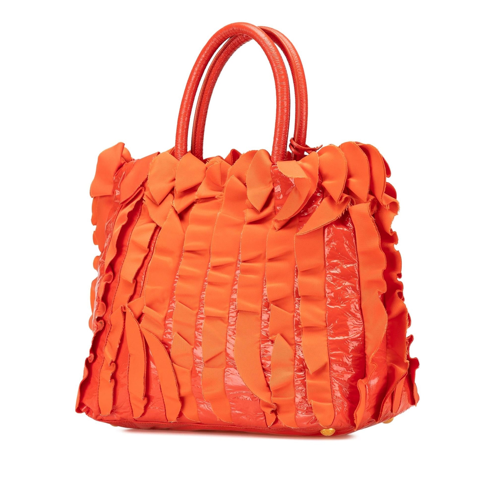 Prada Vernice And Tessuto Ruffle Tote Tote Bag Ruffle Tote 1