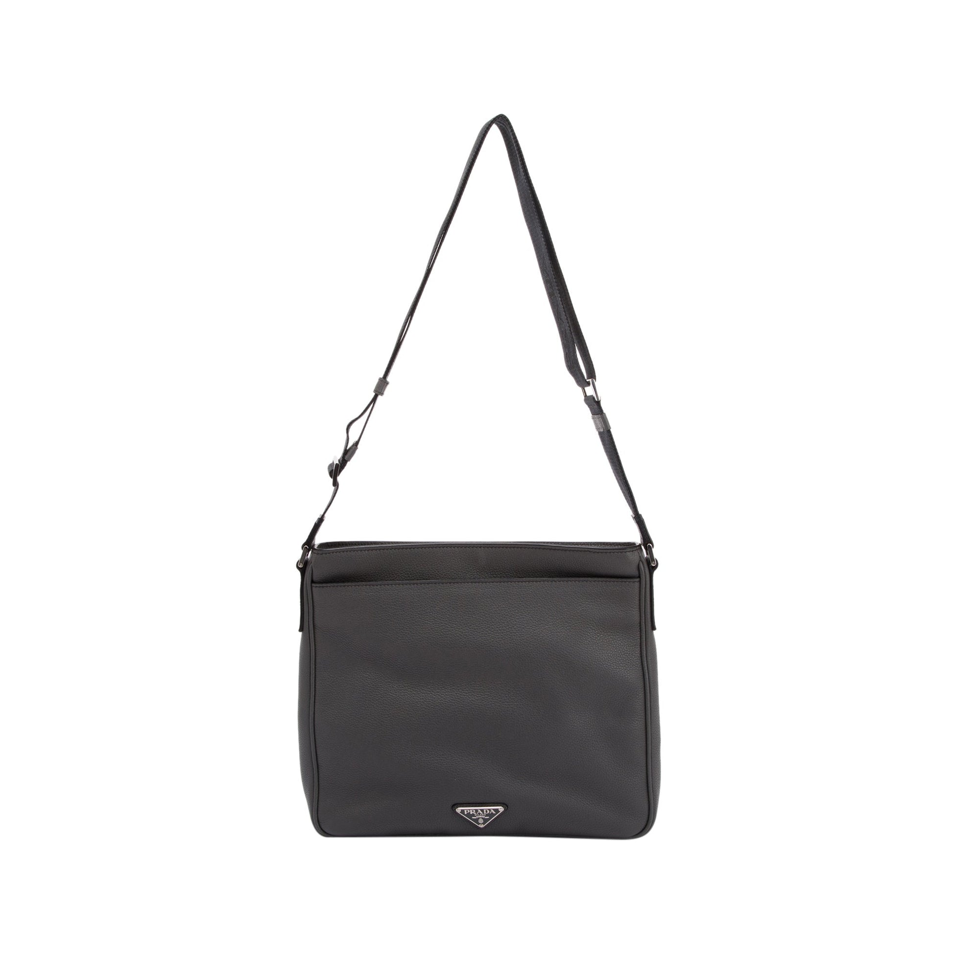 Prada Vitello Daino Front Pocket Zip Messenger Bag Travel Bag