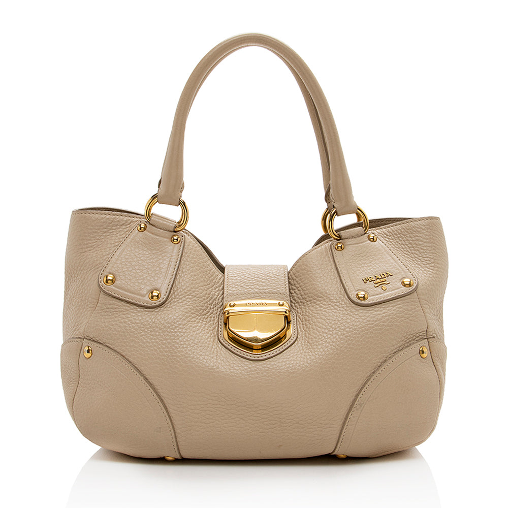 Prada Daino Pushlock Tote Shf Leather Vitello Tote Bag
