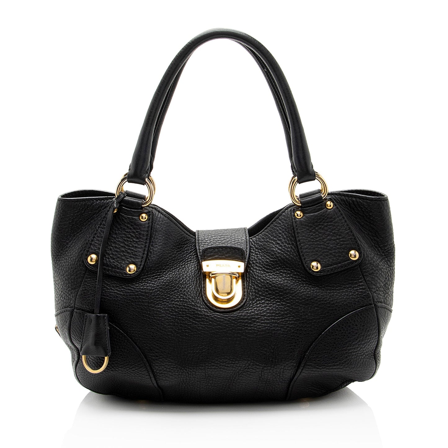 Prada Daino Pushlock Tote Shf Hbazvi Leather Vitello Tote Bag