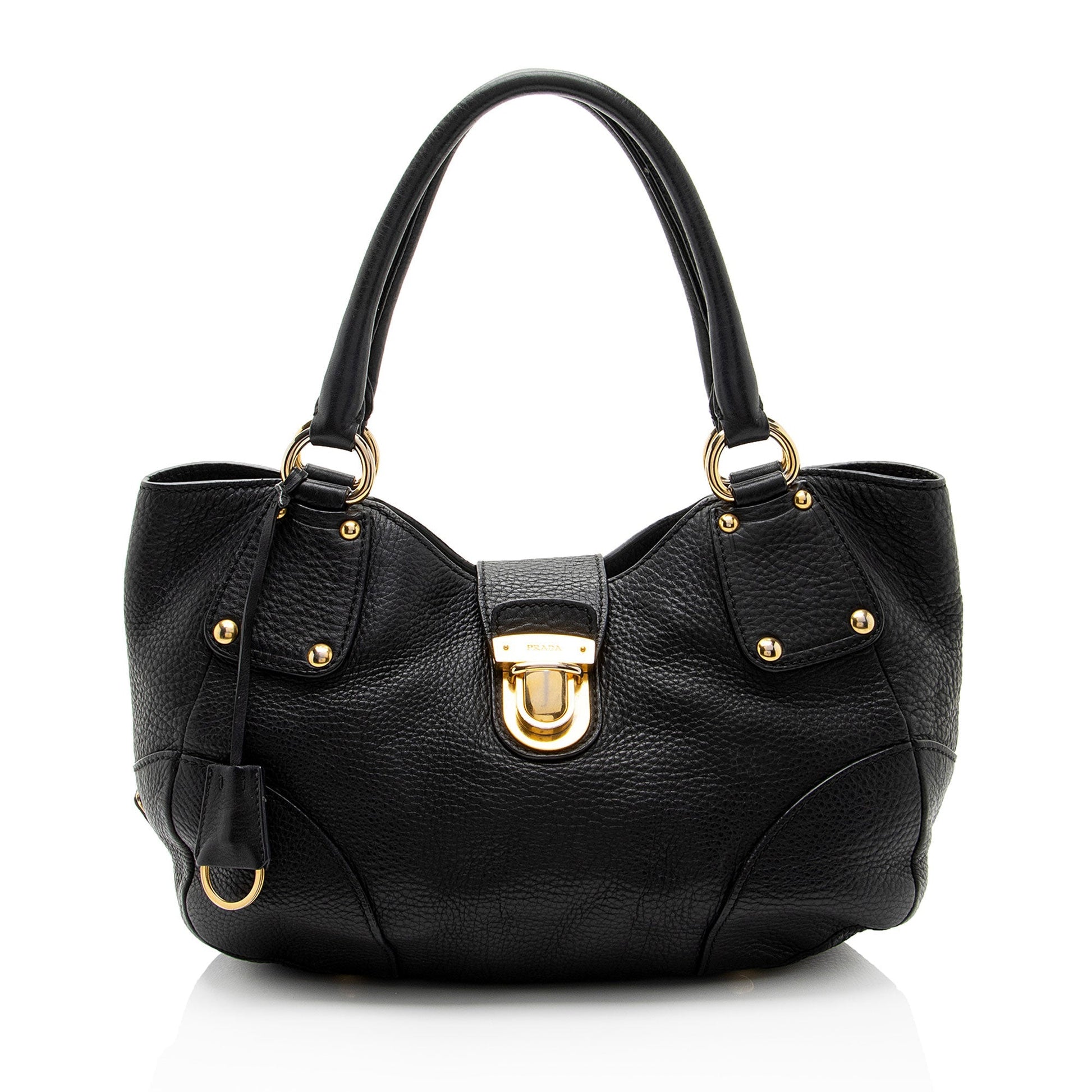 Prada Daino Pushlock Tote Shf Hbazvi Leather Vitello Tote Bag