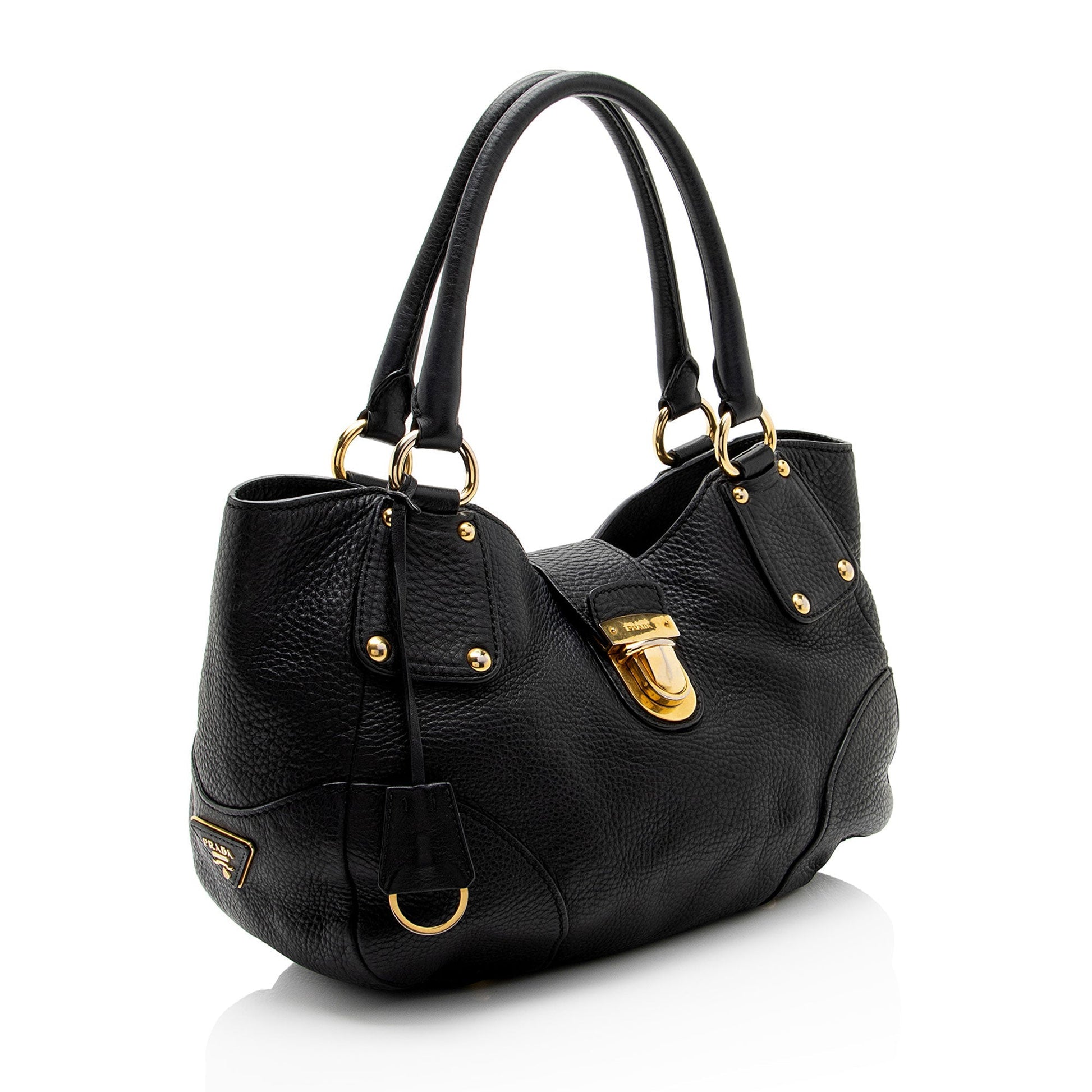 Prada Daino Pushlock Tote Shf Hbazvi Leather Vitello Tote Bag