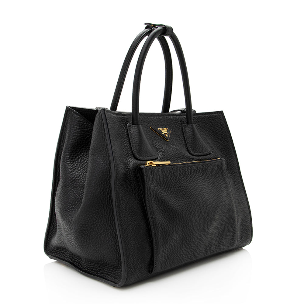 Prada Daino Twin Pocket Tote Shf Leather Vitello Tote Bag