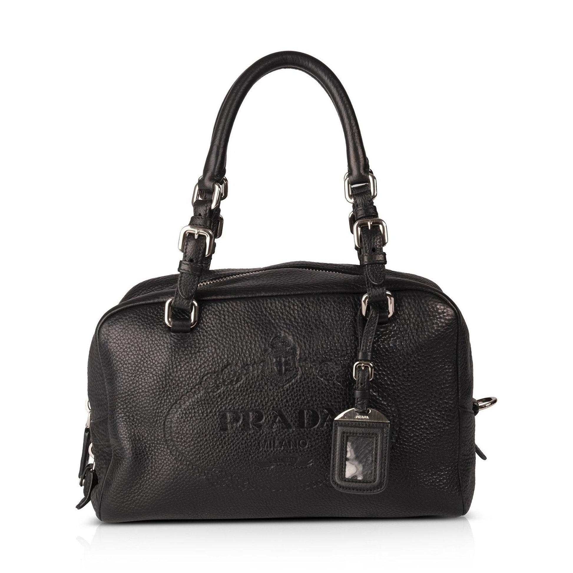 Prada Vitello Daino Bauletto Bag Medium Logo Travel Bag