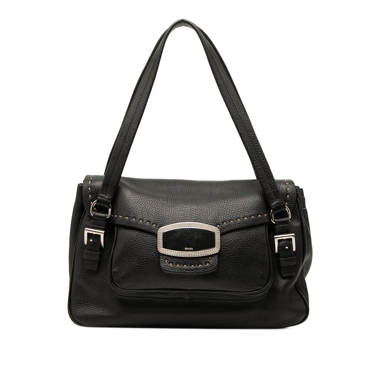 Prada Daino Pushlock Shoulder Bag Vitello Flap