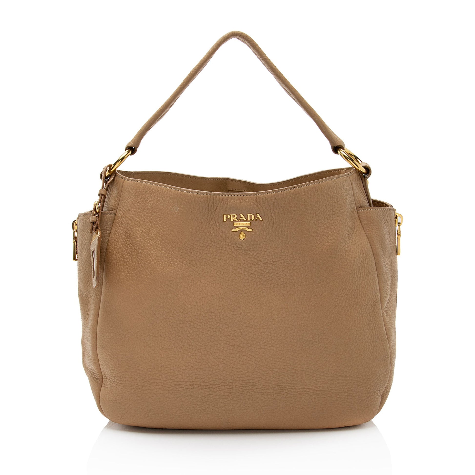 Prada Daino Side Pocket Hobo Shf Pipyzz Vitello Large Zip Shoulder Bag