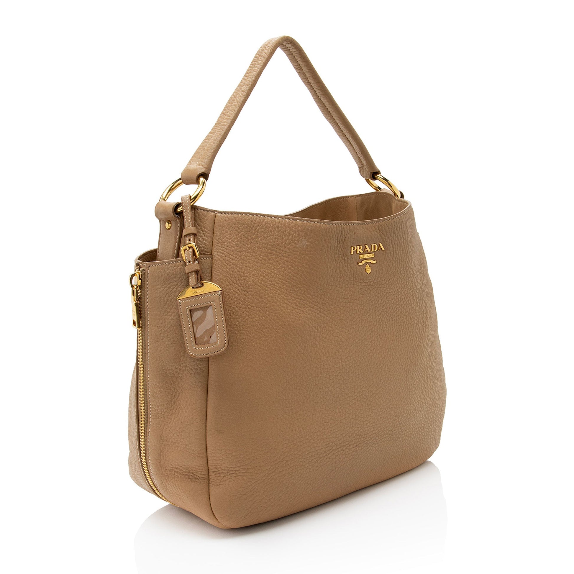 Prada Daino Side Pocket Hobo Shf Pipyzz Vitello Large Zip Shoulder Bag