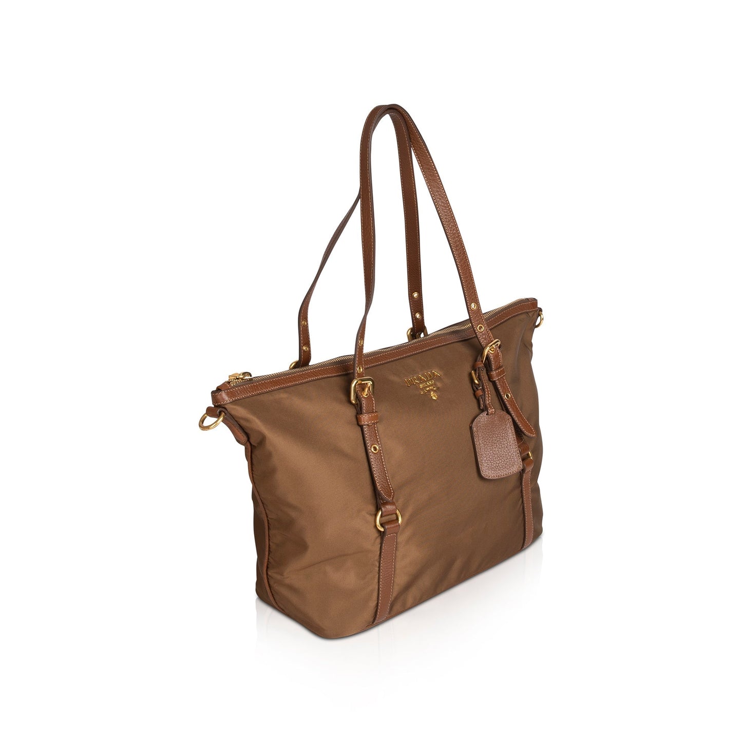 Prada Vitello Daino Trimmed Tessuto Tote Handbag Nylon Tote Bag