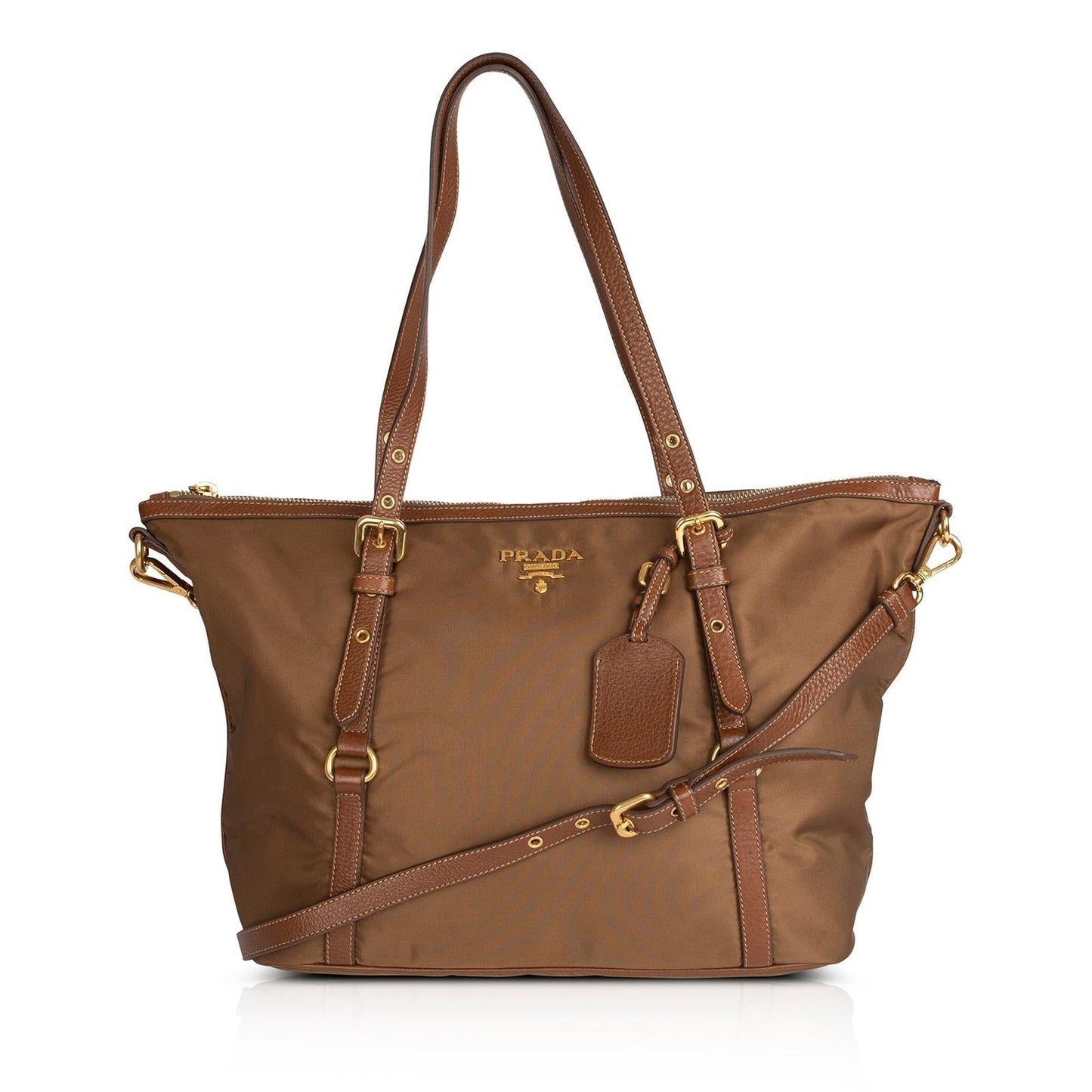 Prada Vitello Daino Trimmed Tessuto Tote Handbag Nylon Tote Bag