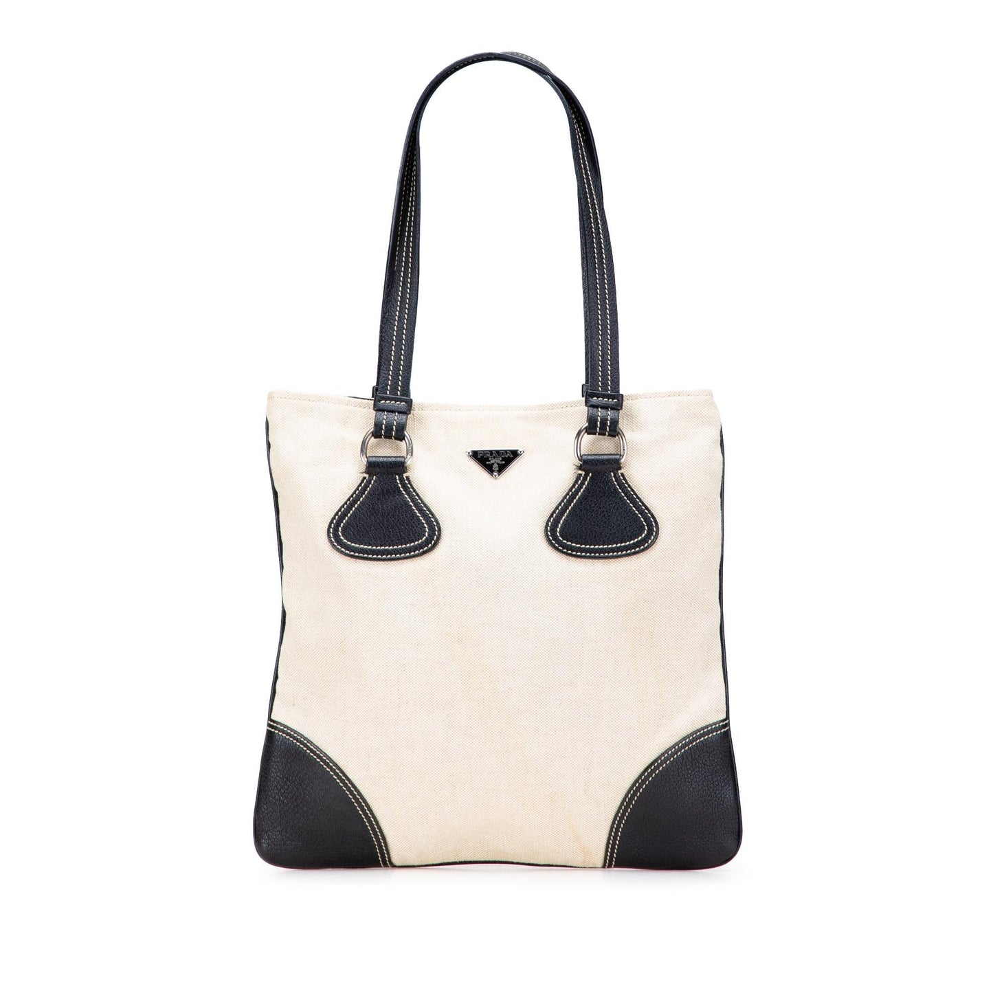 Prada Trimmed Canapa Tote Canvas Vitello Tote Bag
