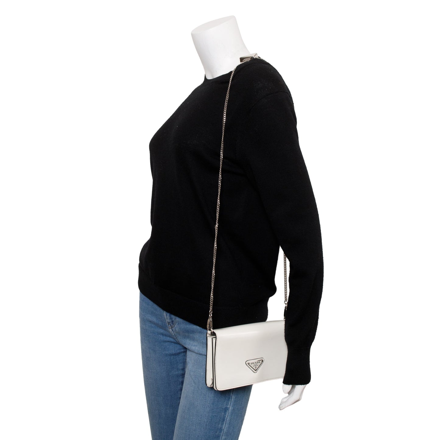 Prada Brushed Shoulder Bag Leather White