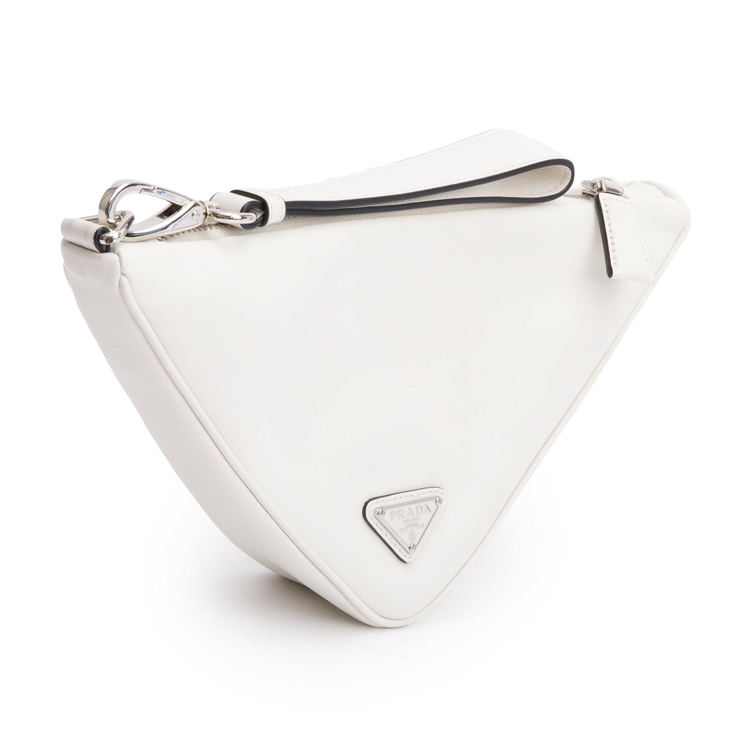 Prada Grace Lux Triangle Wristlet Clutch Handbag Leather White Clutch Bag