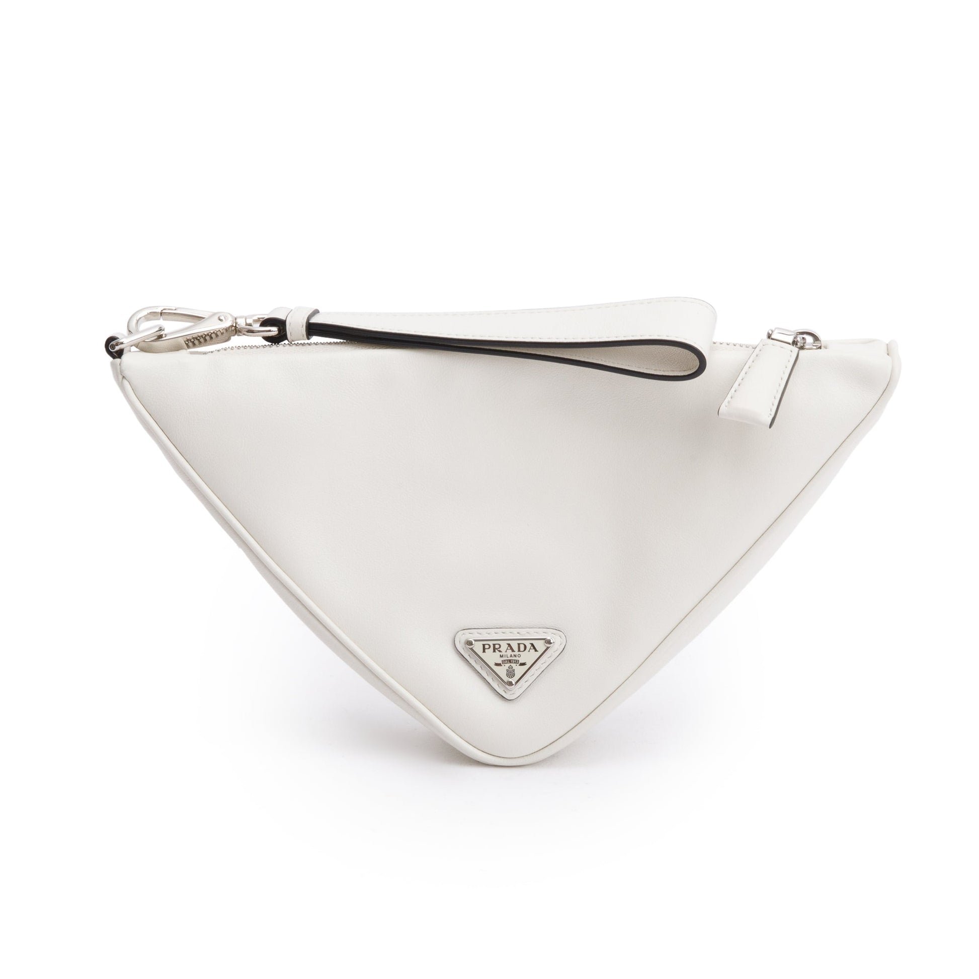 Prada Grace Lux Triangle Wristlet Clutch Handbag Leather White Clutch Bag