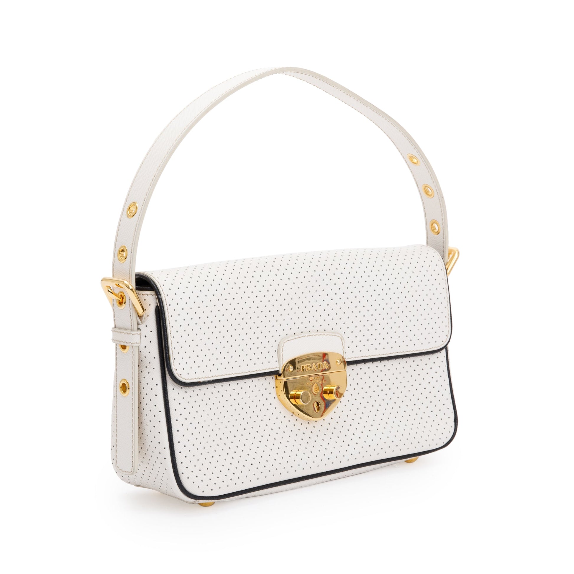Prada Perforated Saffiano Fori Baguette Bag Leather White Travel Bag