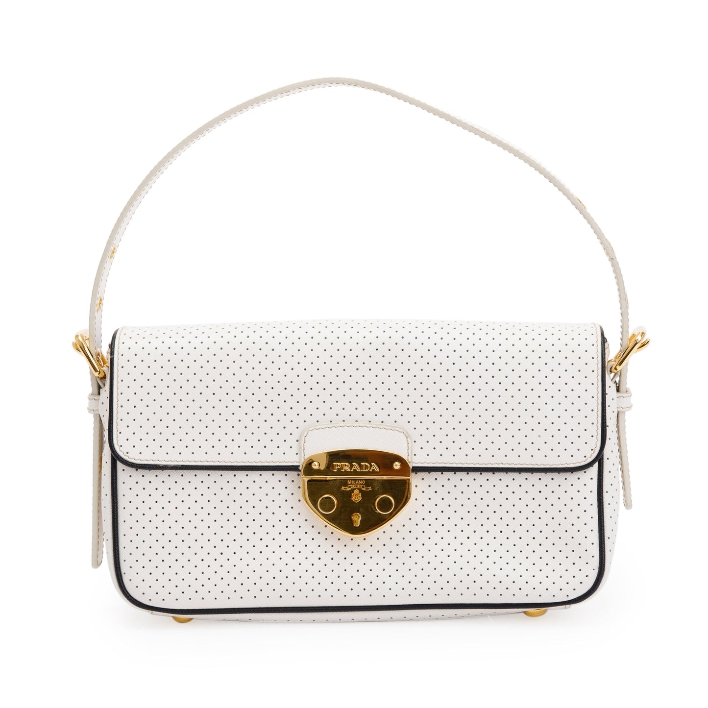 Prada Perforated Saffiano Fori Baguette Bag Leather White Travel Bag