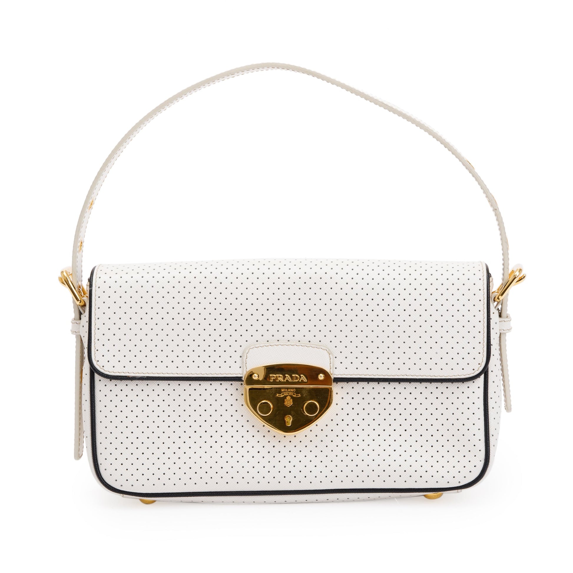 Prada Perforated Saffiano Fori Baguette Bag Leather White Travel Bag