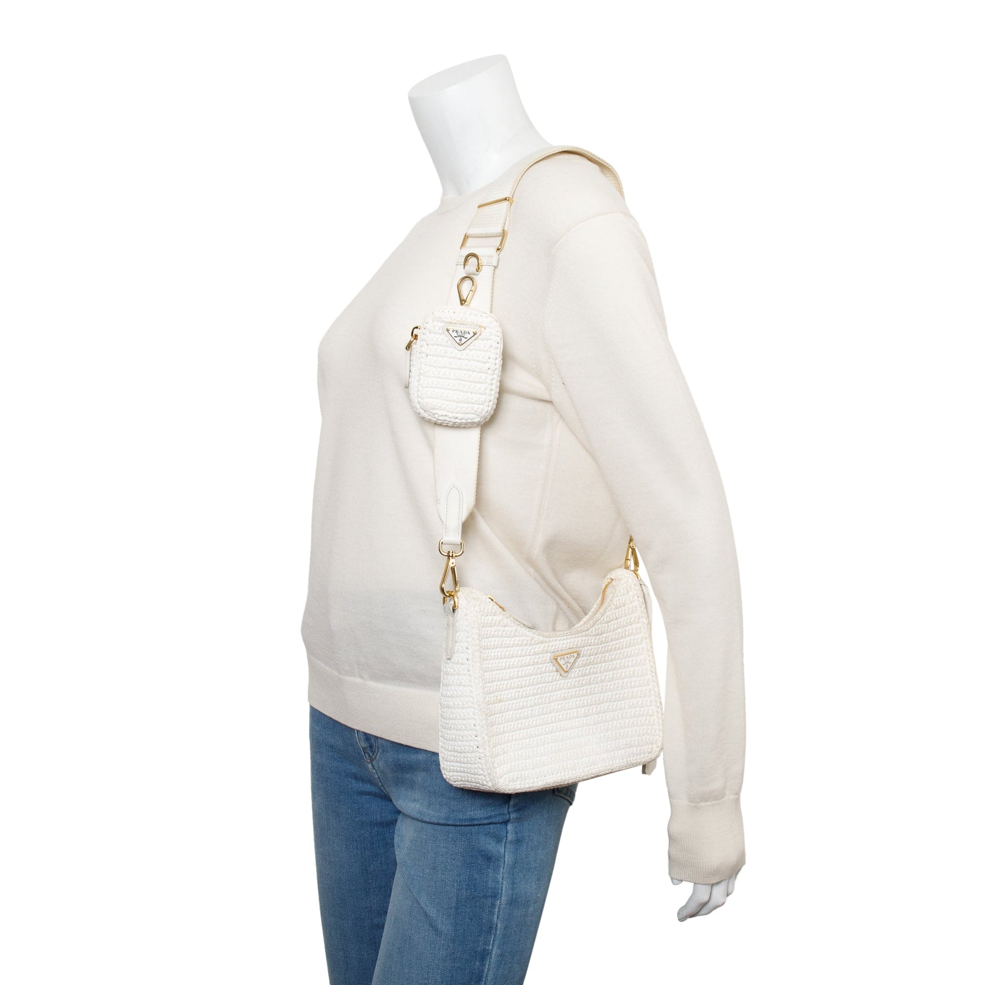 Prada Re Edition Crochet Shoulder Bag White