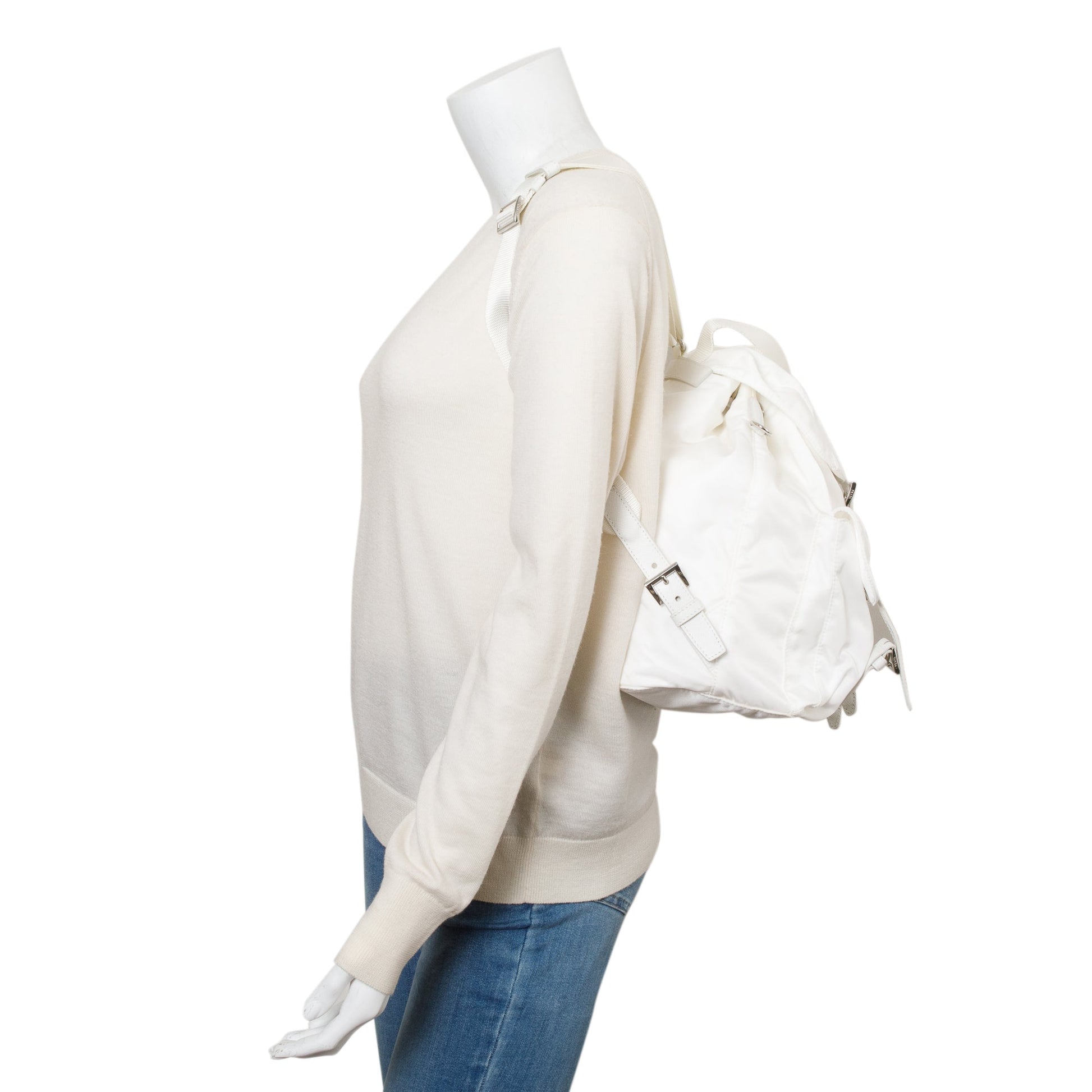 Prada Re Saffiano Backpack Handbag Nylon White