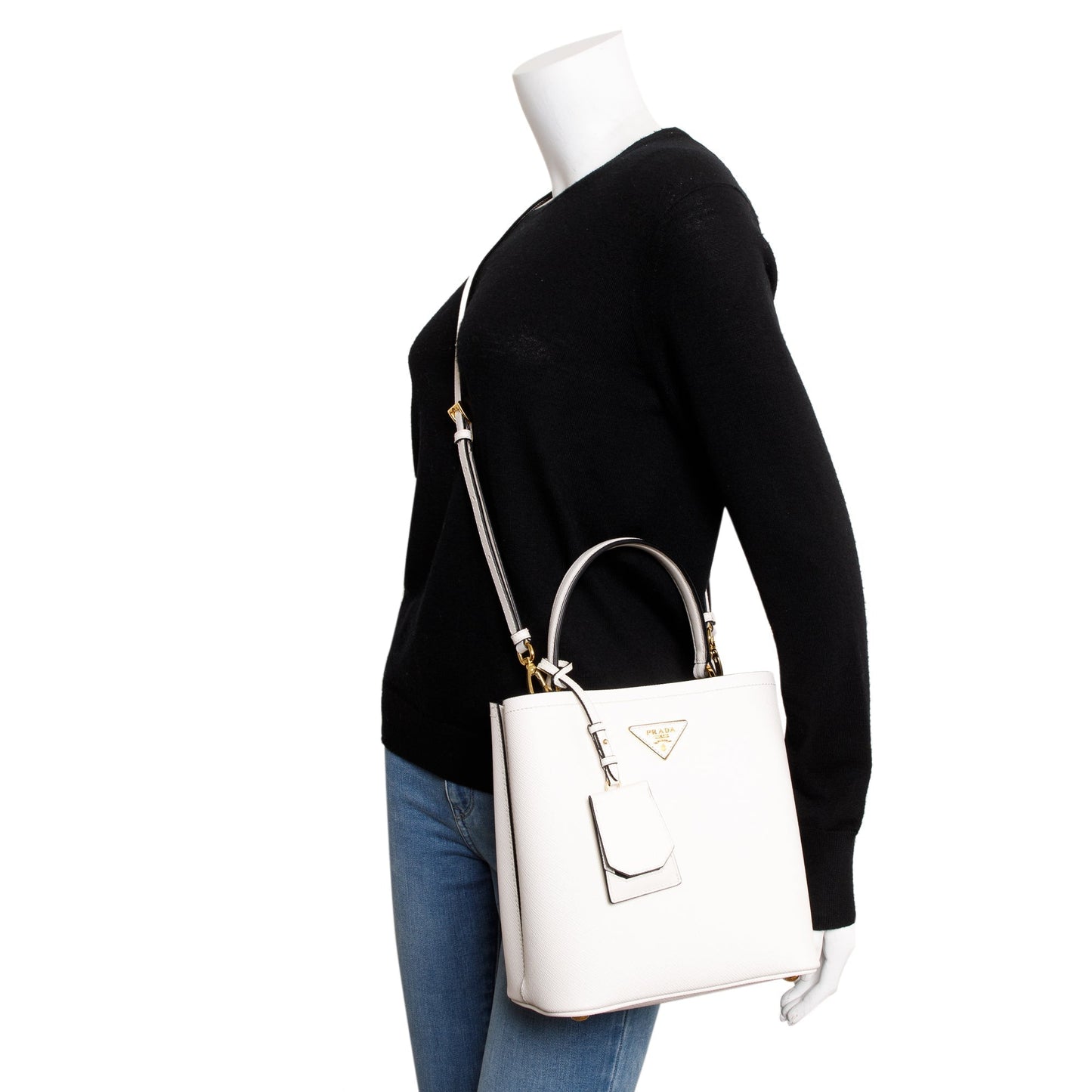 Prada Saffiano Cuir Panier Bag White Medium Travel Bag
