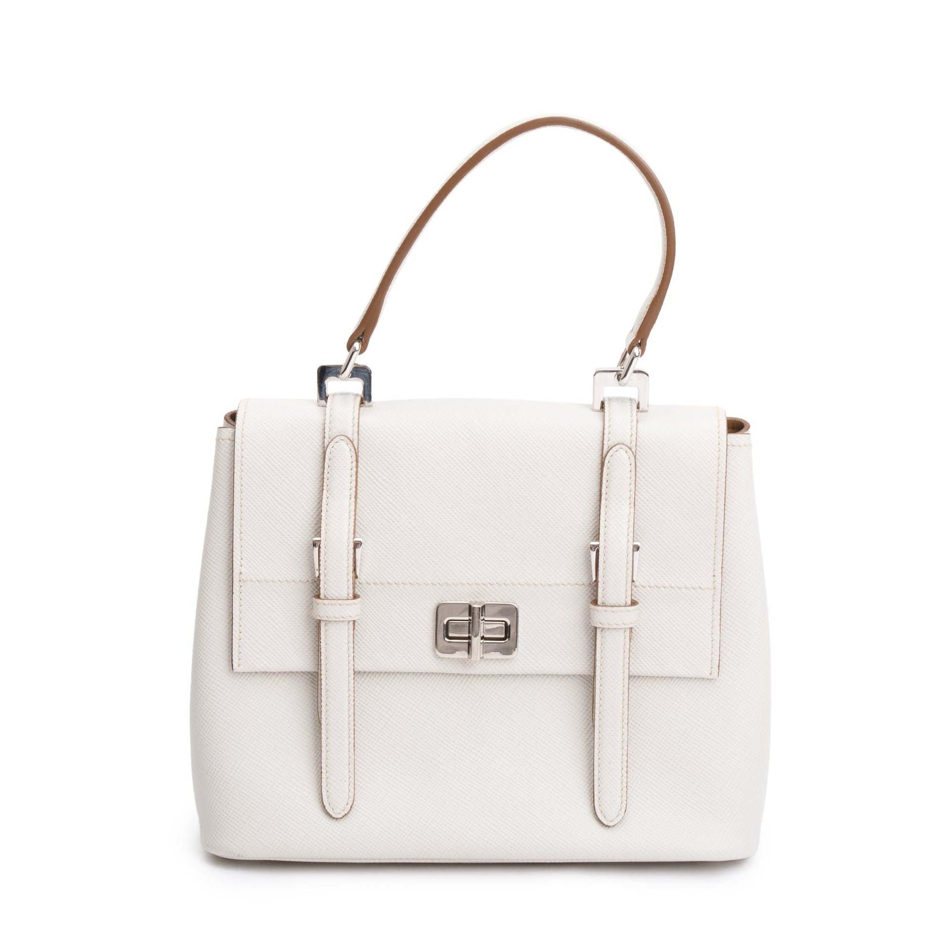 Prada Saffiano Cuir Top Handle Bag White Travel Bag