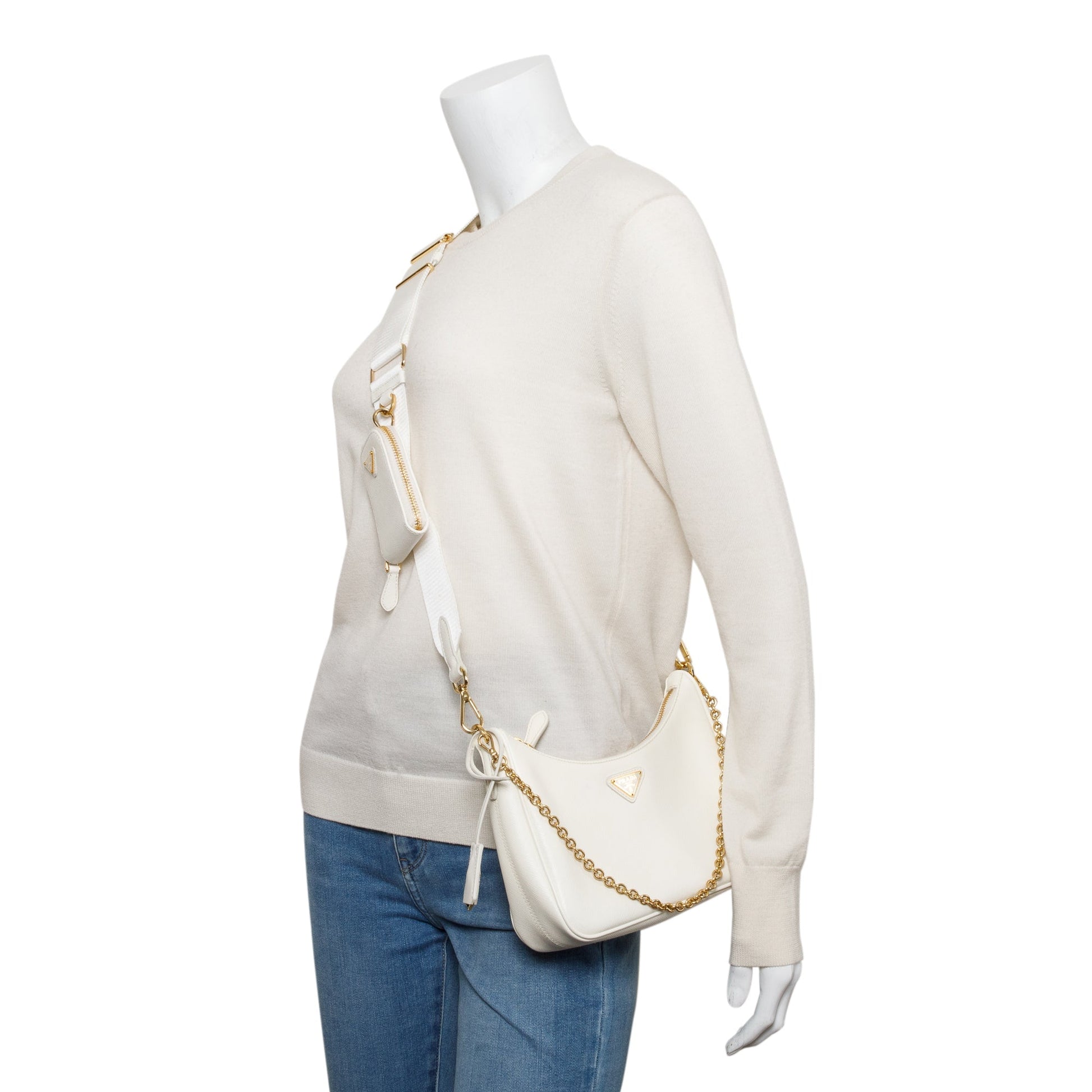 Prada Re Edition Shoulder Bag Leather Saffiano White