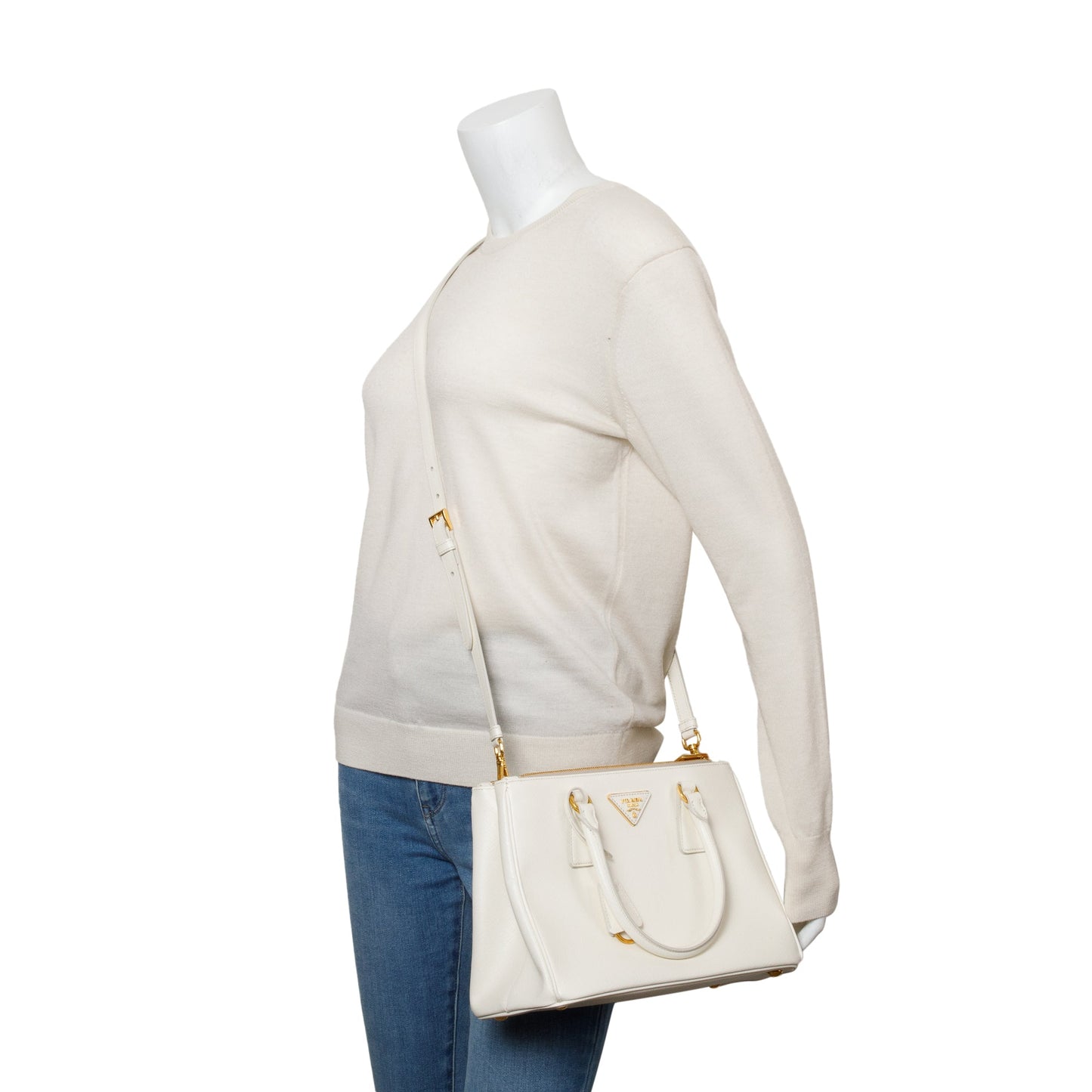 Prada Double Galleria Tote Leather Saffiano White Tote Bag