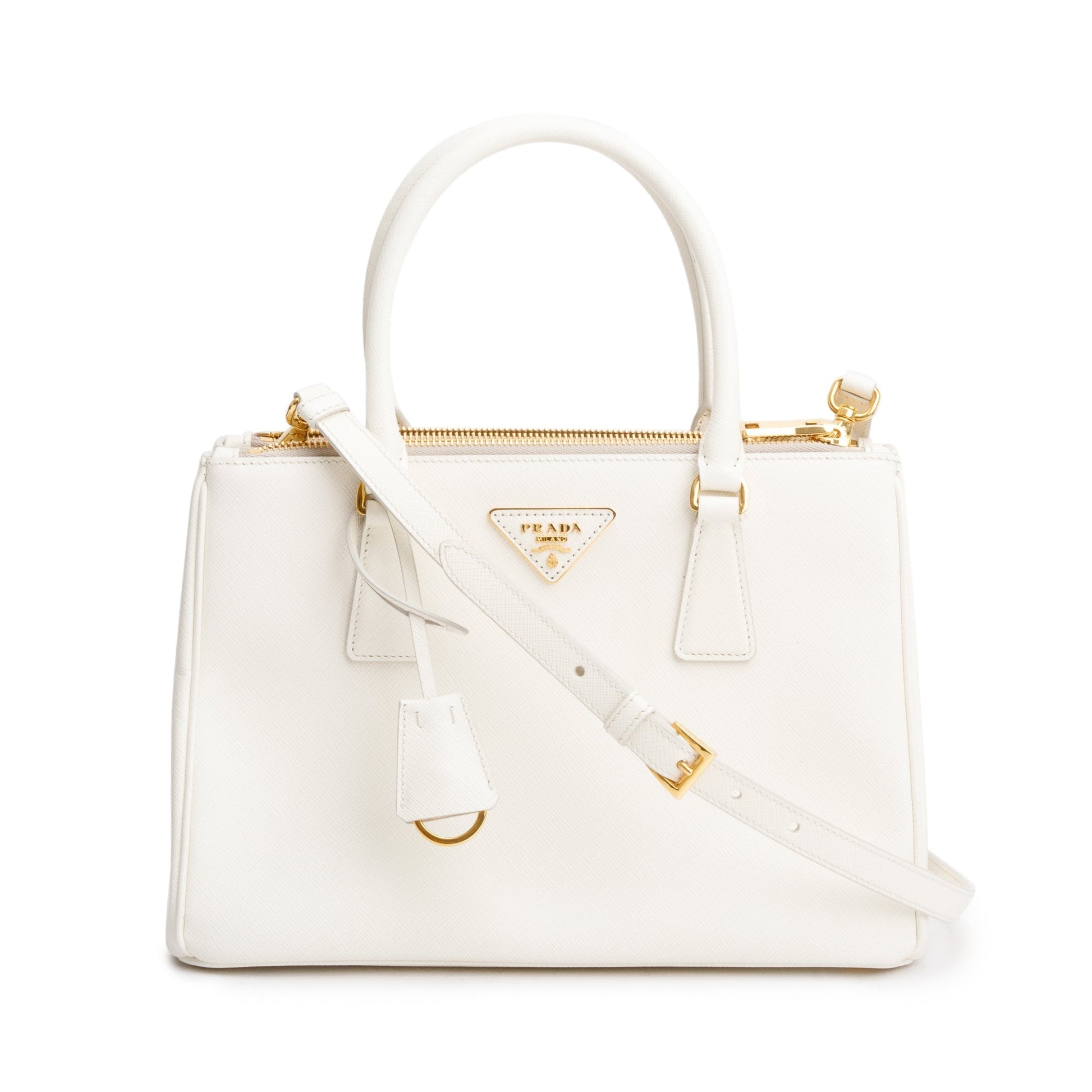 Prada Double Galleria Tote Leather Saffiano White Tote Bag