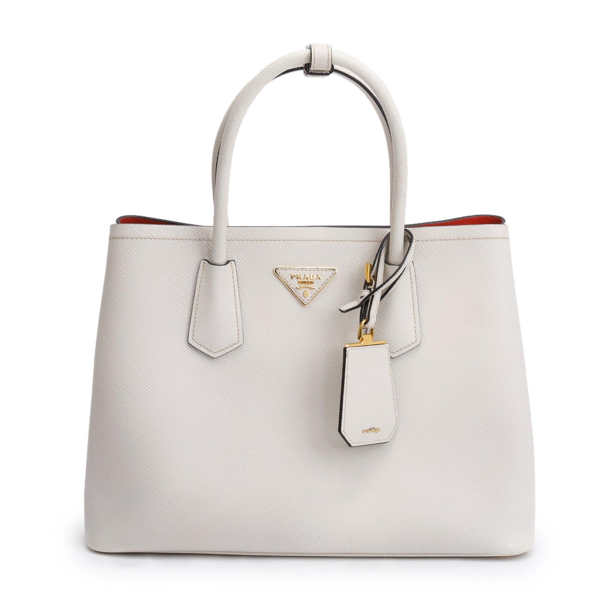 Prada Saffiano Lux Cuir Double Tote Handbag White Medium Tote Bag