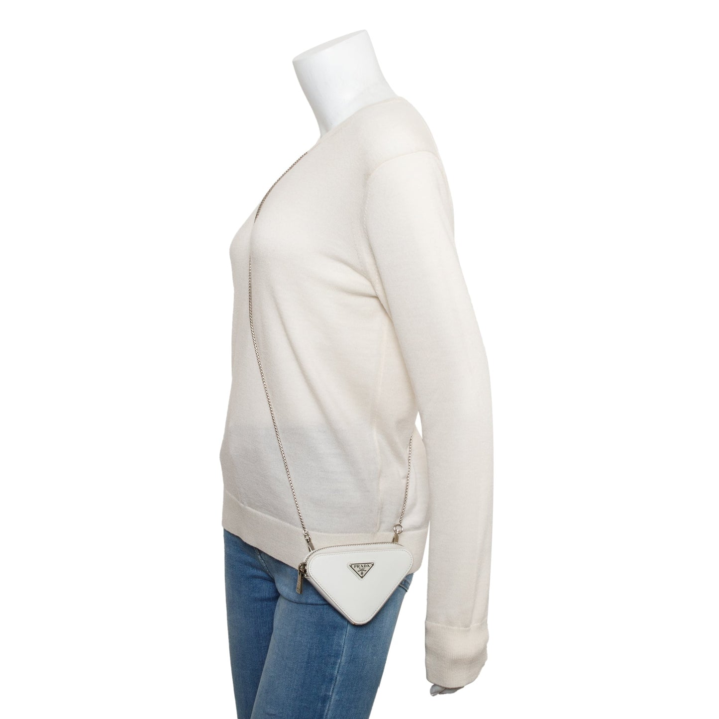 Prada Spazzolato Triangle Crossbody Bag Leather White