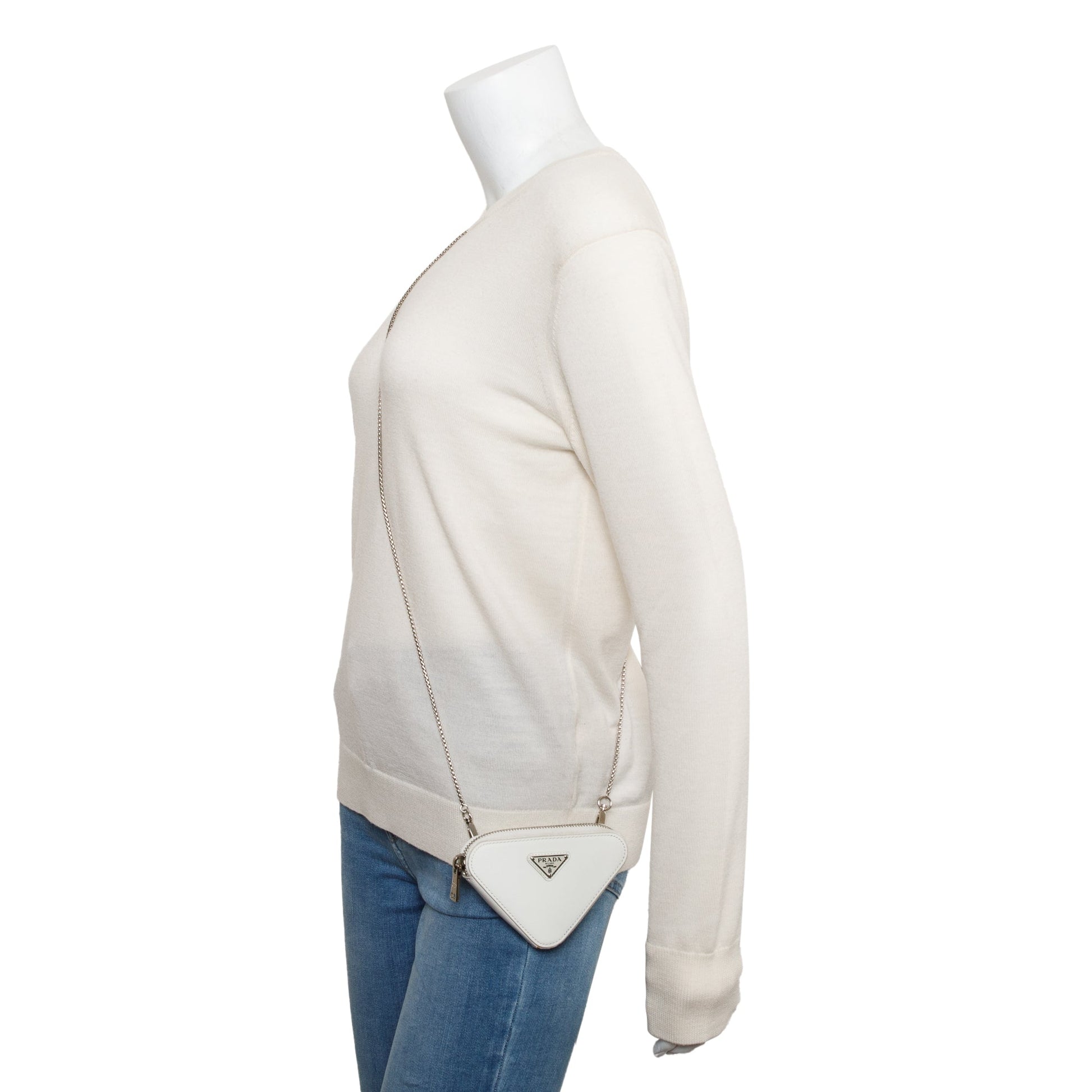 Prada Spazzolato Triangle Crossbody Bag Leather White