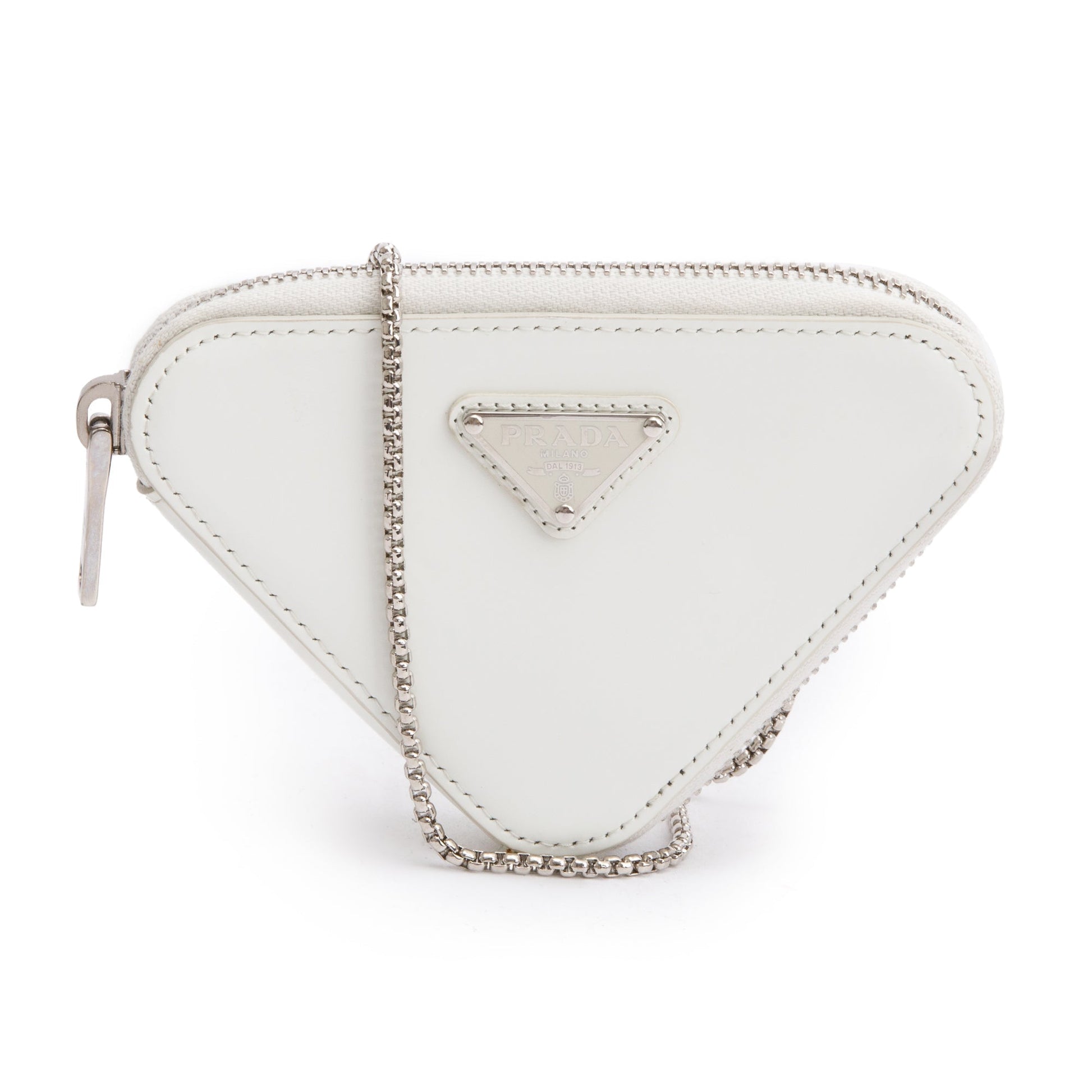 Prada Spazzolato Triangle Crossbody Bag Leather White