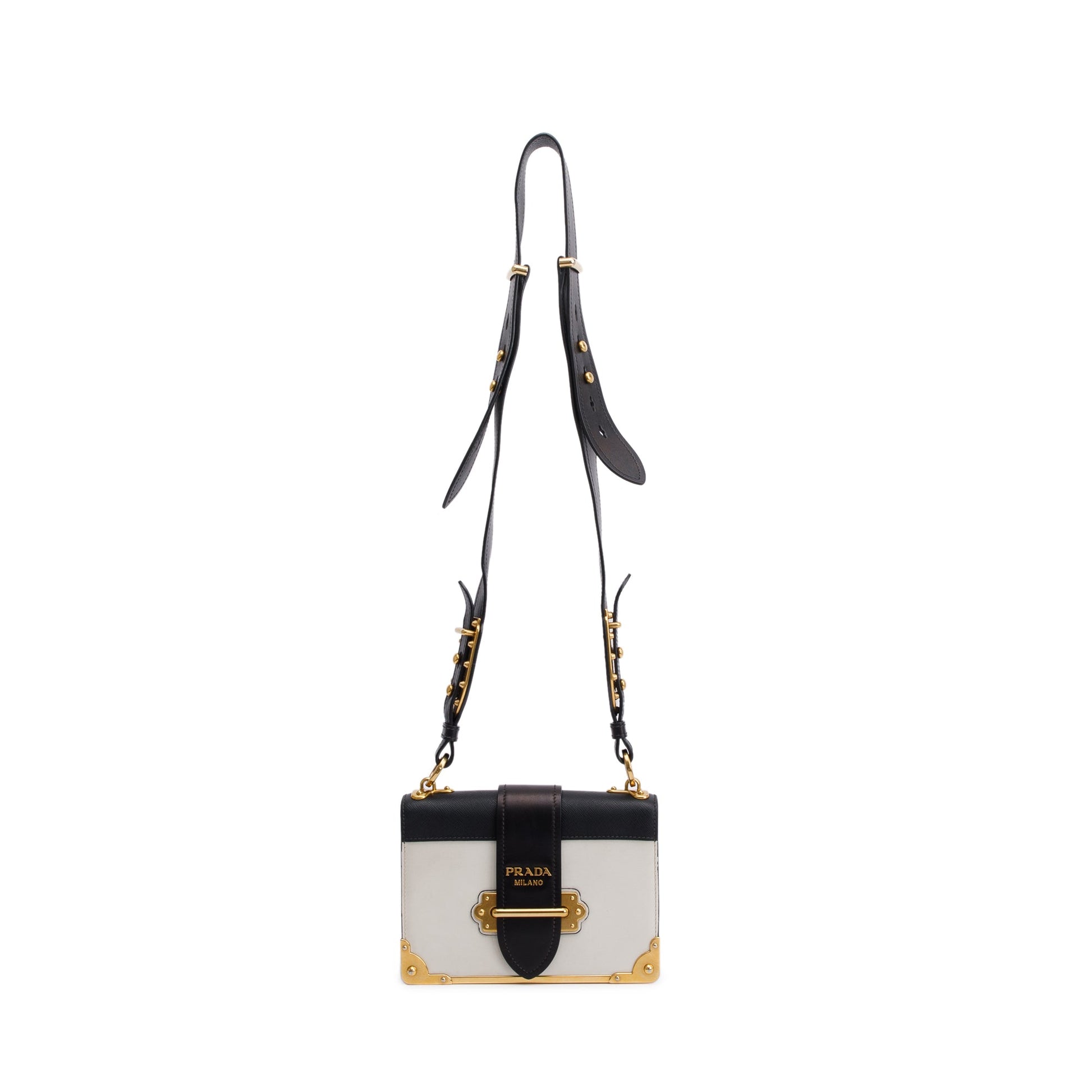 Prada City Calf Saffiano Cahier Bag Black White Travel Bag