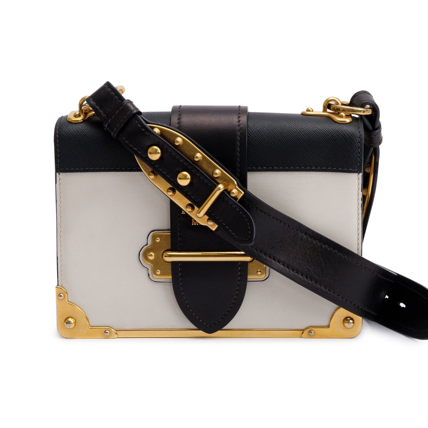 Prada City Calf Saffiano Cahier Bag Black White Travel Bag