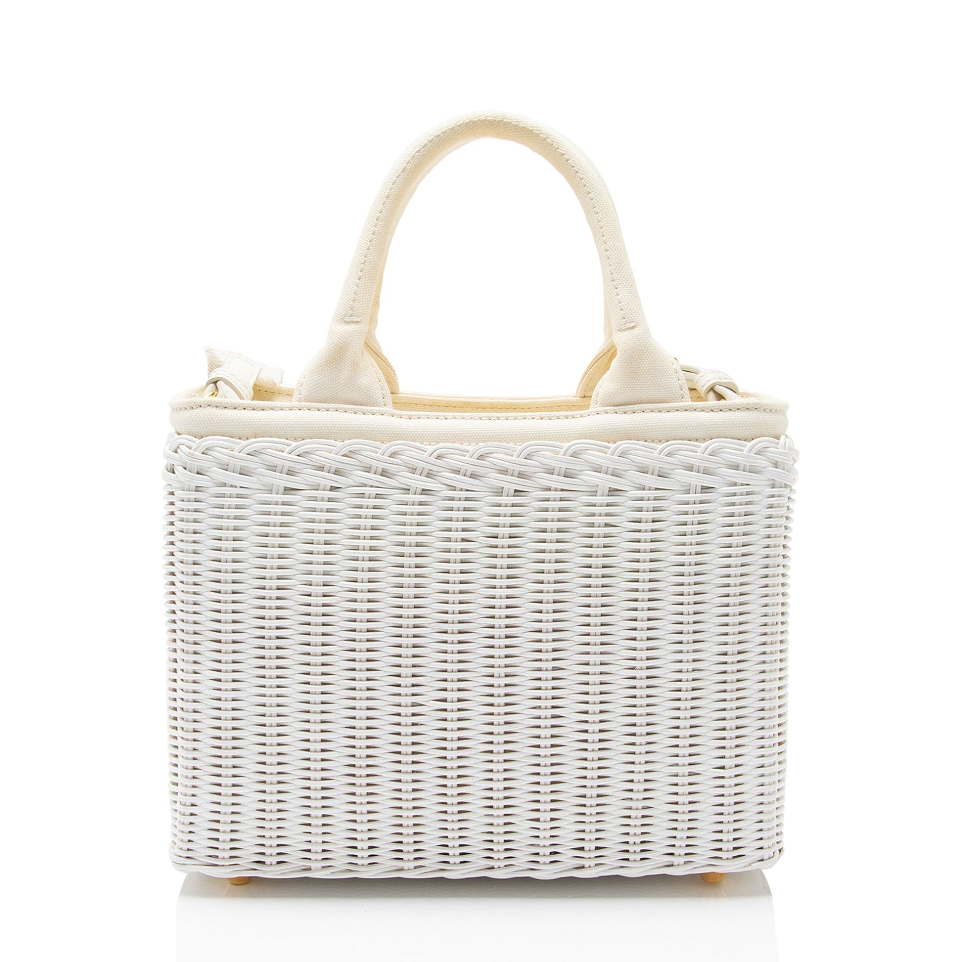 Prada Tote Canvas Wicker Small Tote Bag