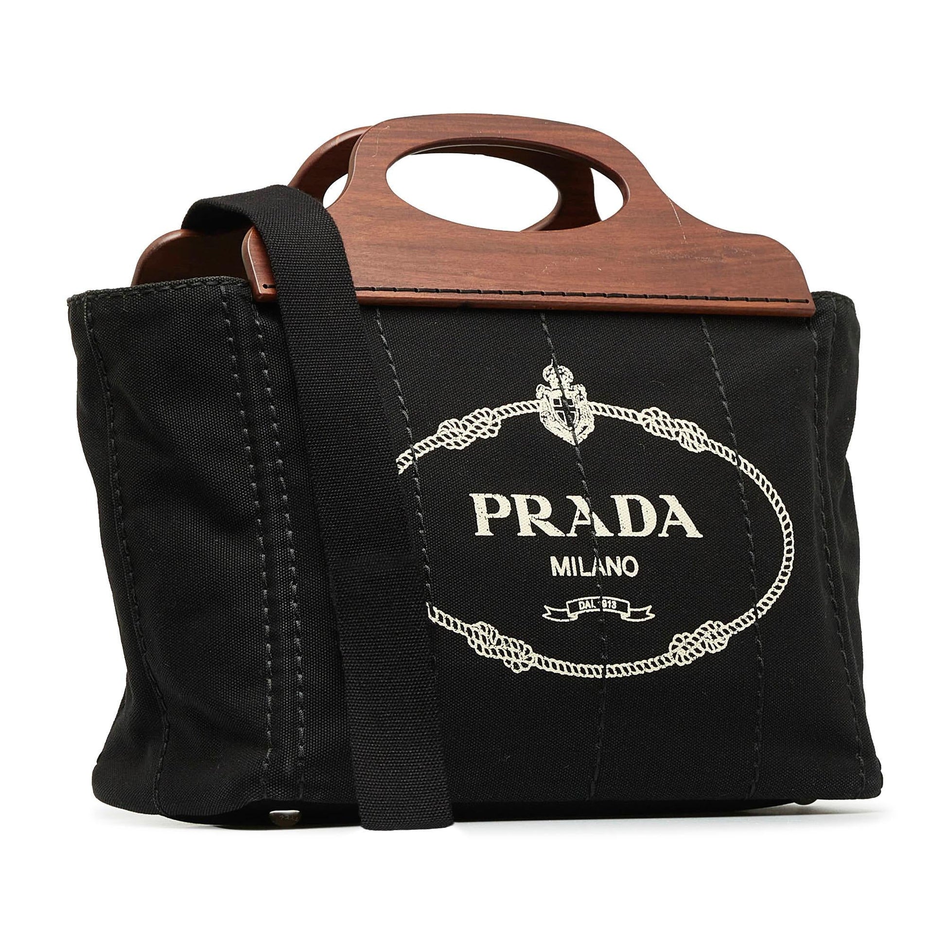 Prada Wood Handle Canapa Satchel Shg Mvwvck Logo Satchel Bag