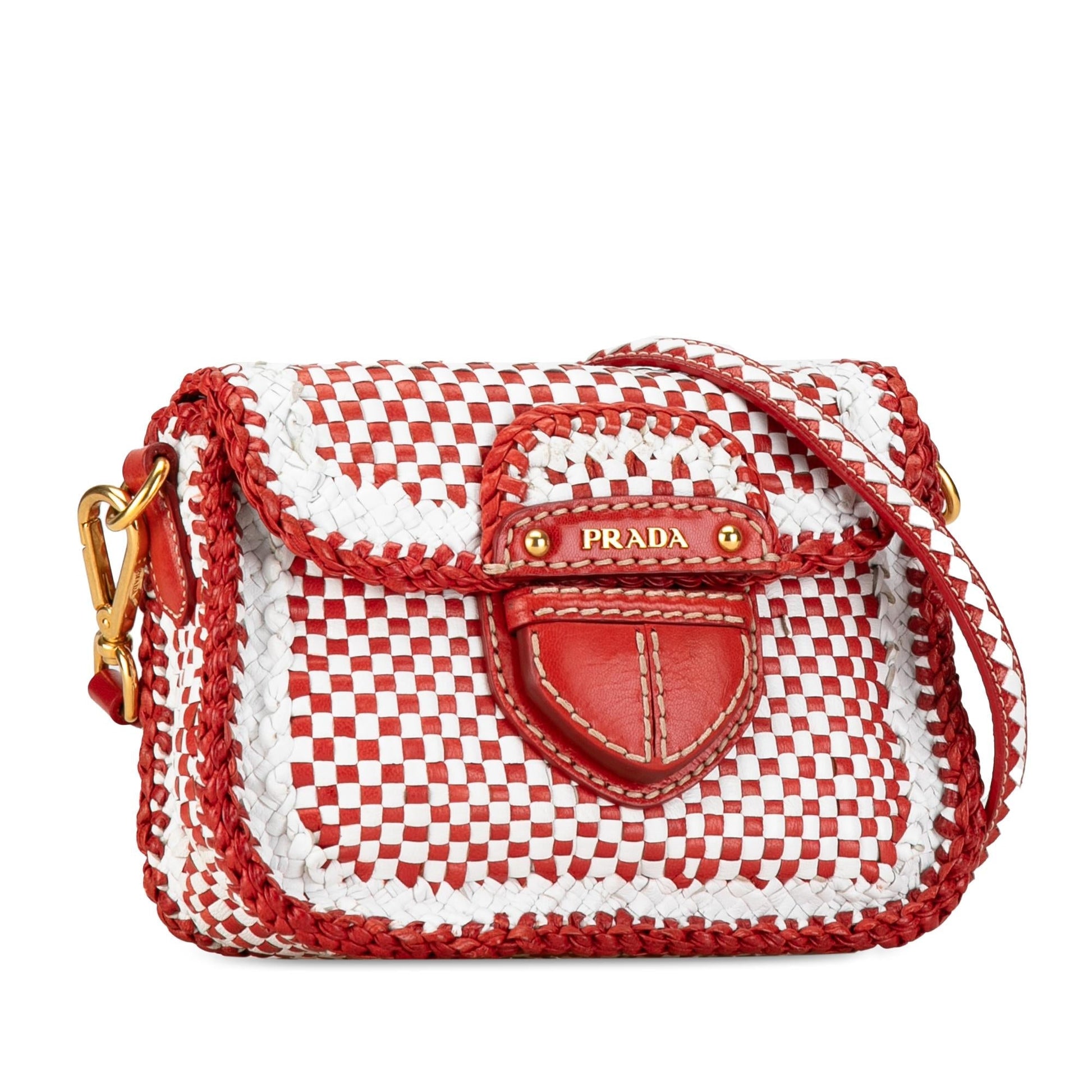 Prada Madras Crossbody Shg Dlarnt Woven Crossbody Bag