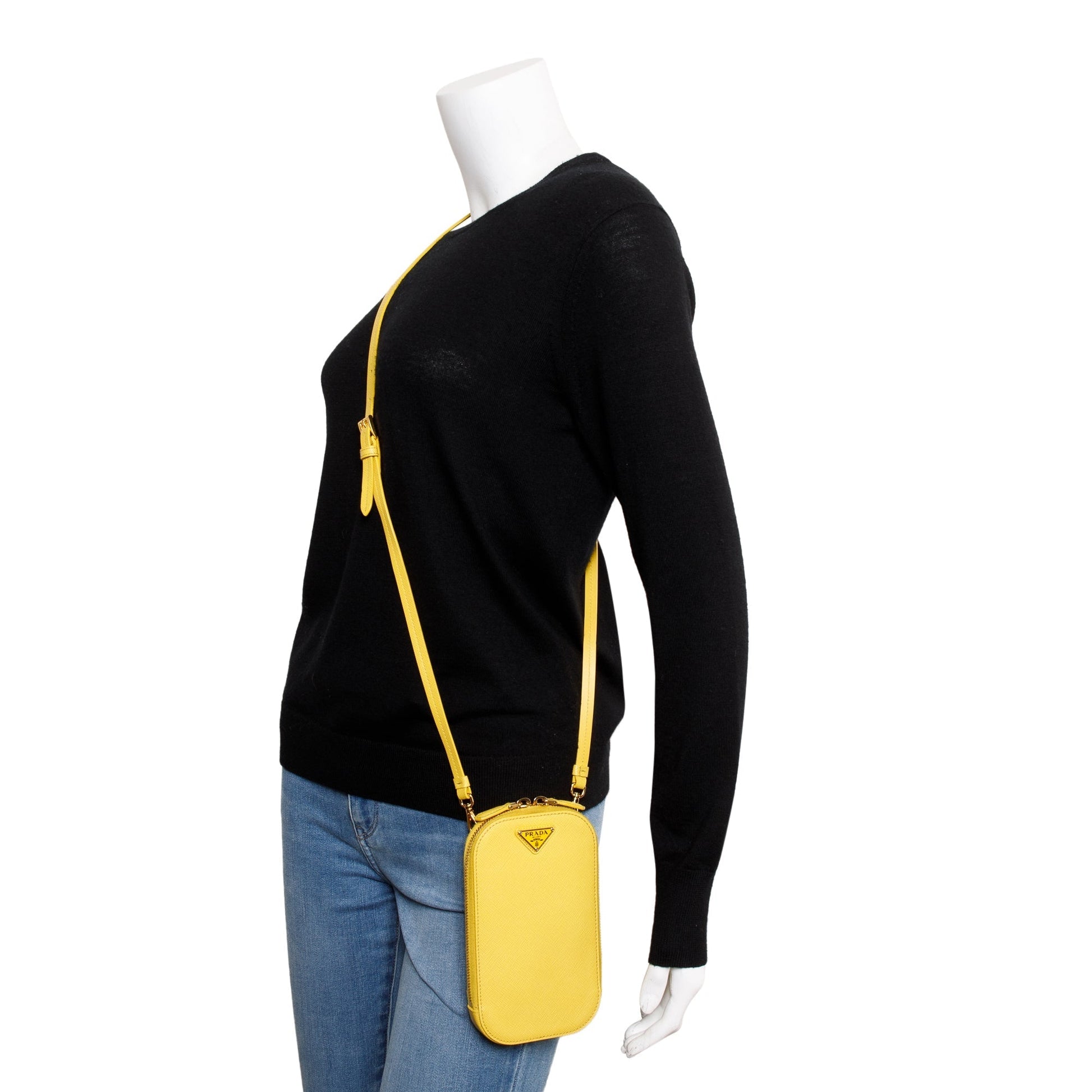 Prada Yellow Saffiano Triangle Phone Bag Travel Bag