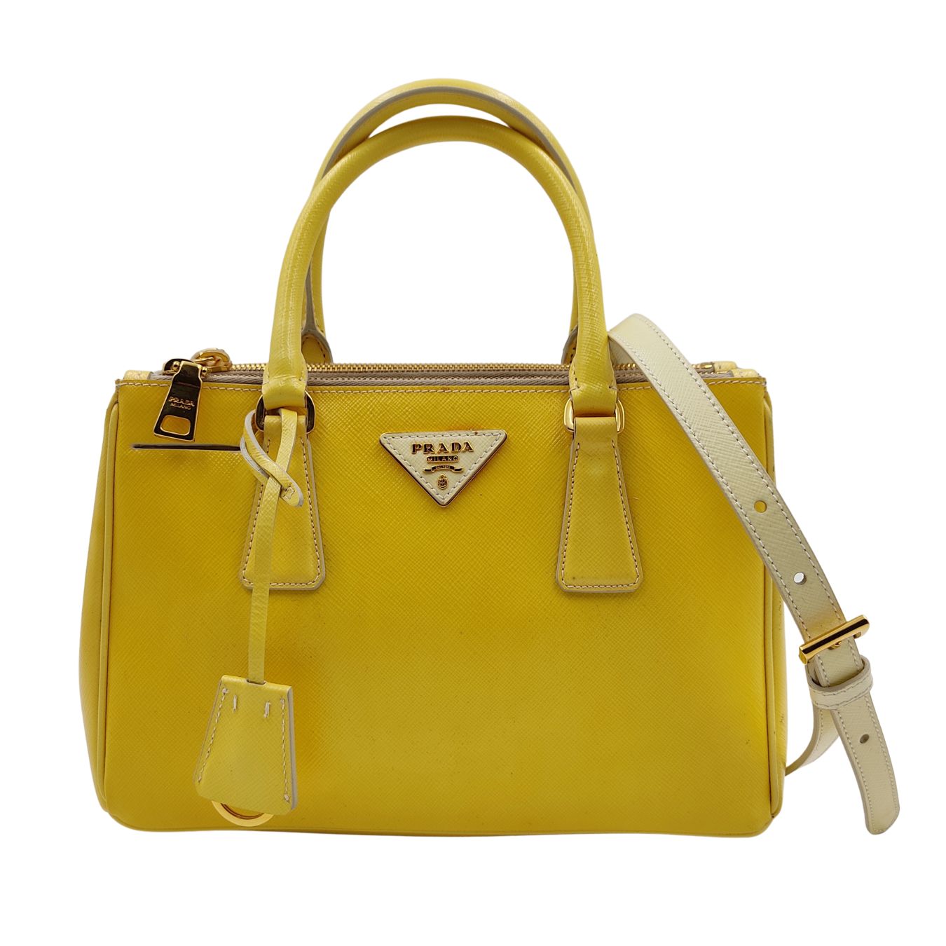 Prada Galleria Bag In Leather Patent Yellow Travel Bag