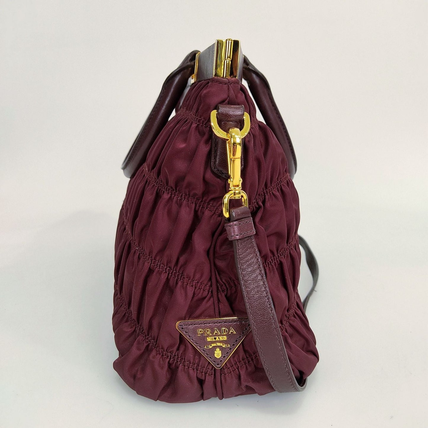 Prada Gaufre Shoulder Bag In Burgundy And Trim Leather Nylon