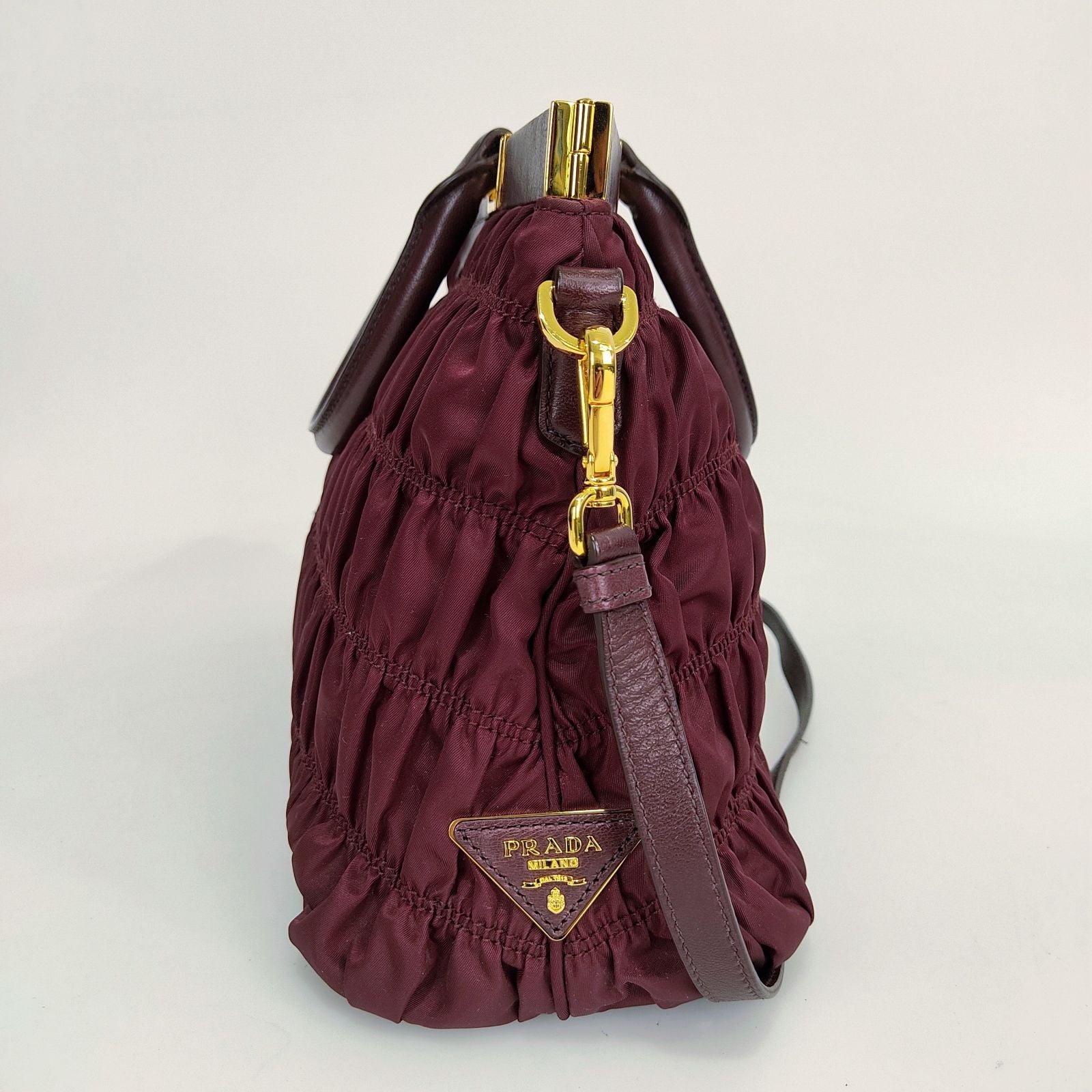 Prada Gaufre Shoulder Bag In Burgundy And Trim Leather Nylon