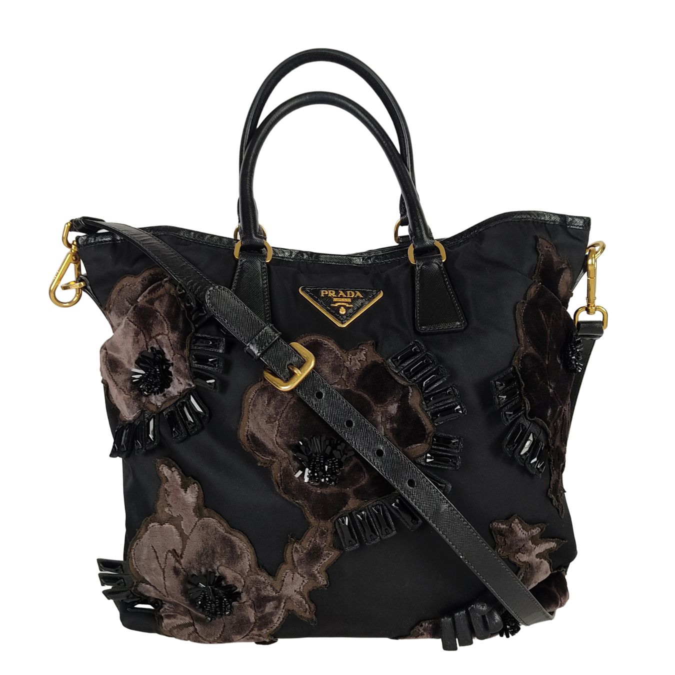 Prada Shoulder Bag With Velvet Applications Nylon